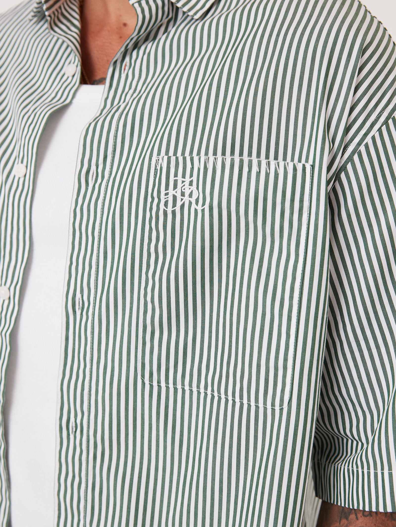 Box Crop Shirt In Green Stripe