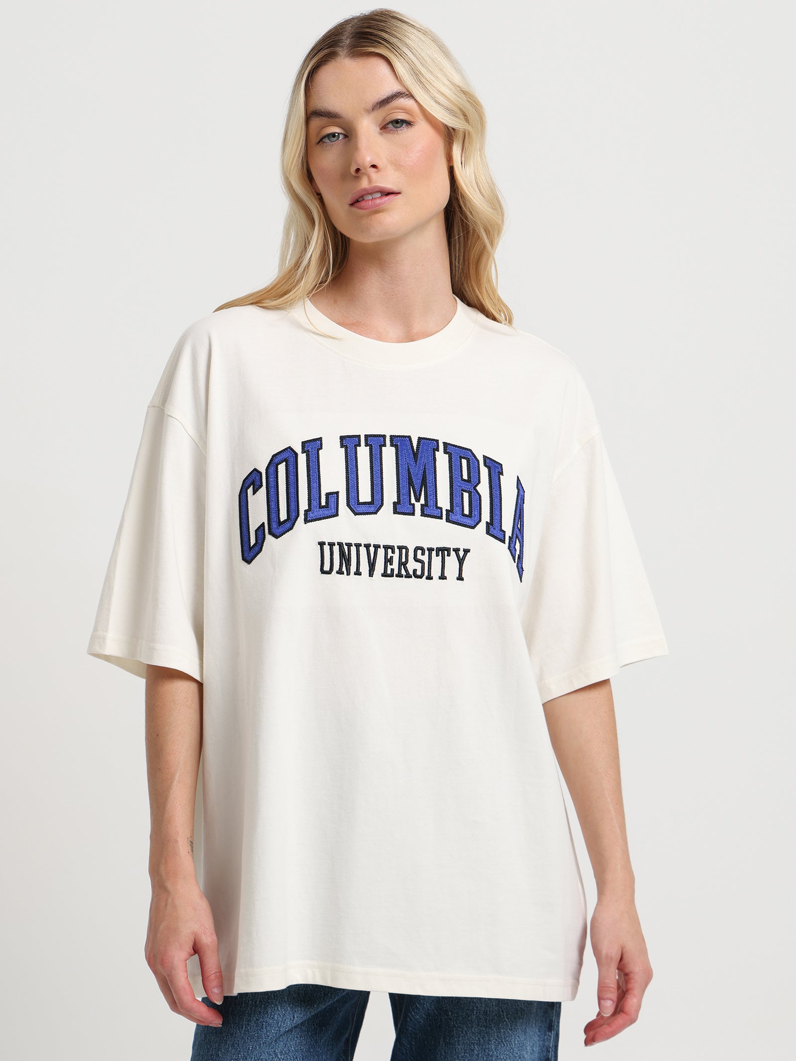 Columbia University Arch Boxy T-Shirt in Ecru