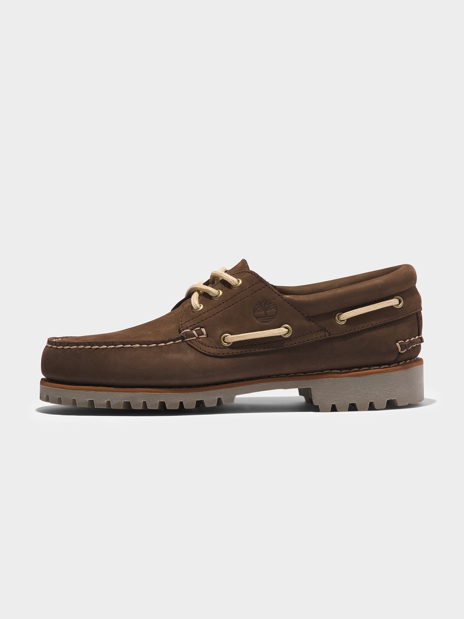 Mens 3 Eye Classic Lug Handsewn Boat Shoes in Dark Brown