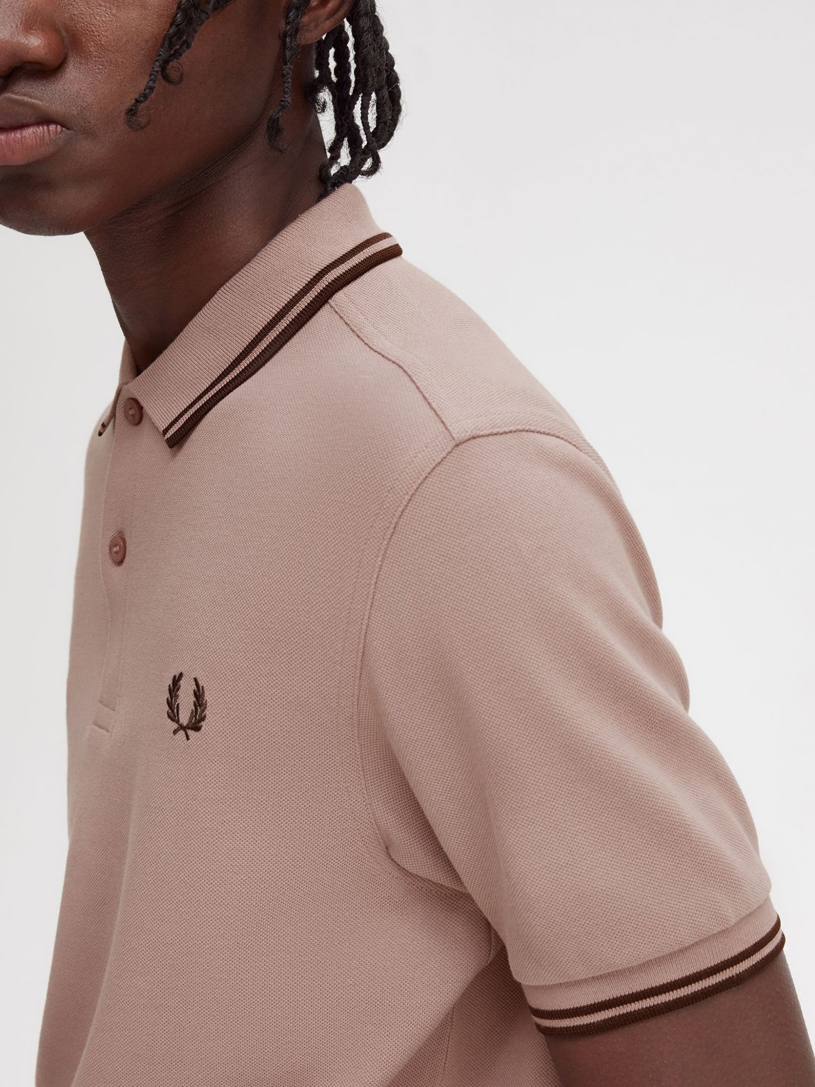 Twin Tipped Polo Shirt in Dark Pink & Burnt Tobacco