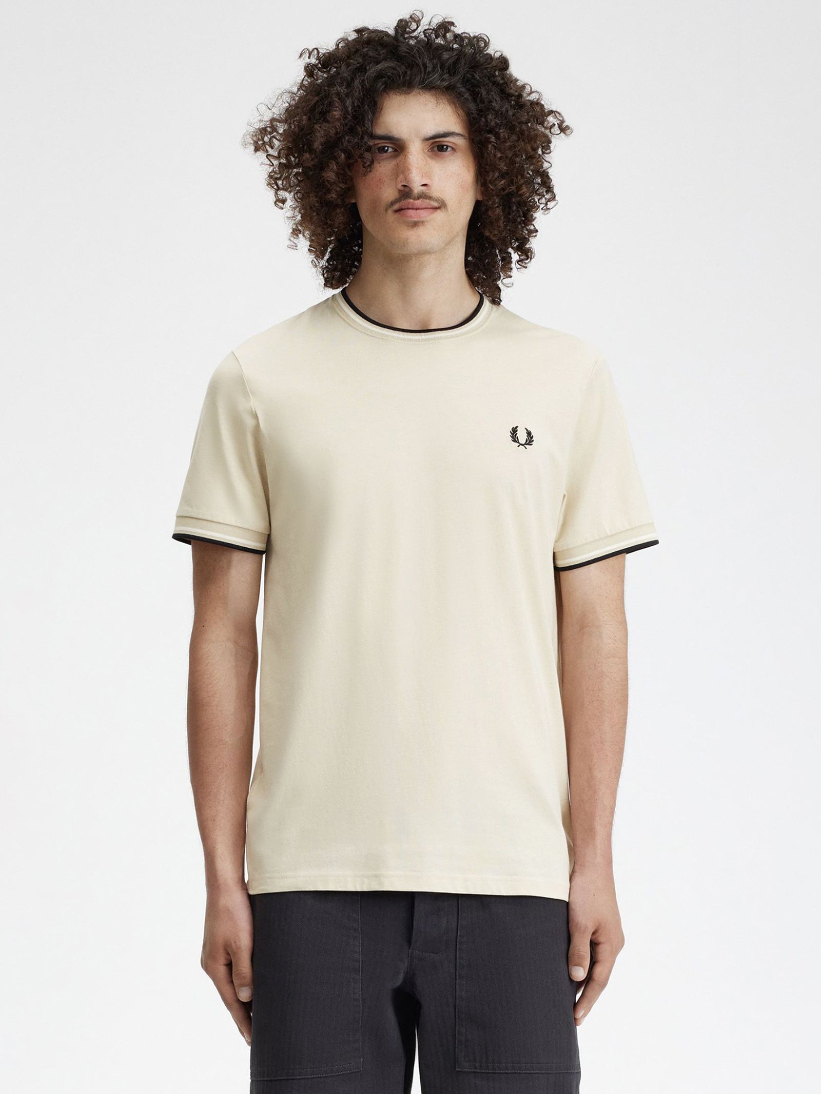 Twin Tipped T-Shirt in Oatmeal Ecru & Black