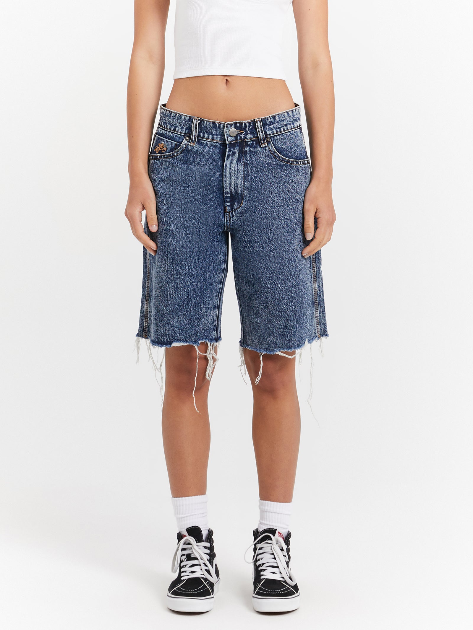 Rest Stop Sloucher Shorts in Indigo Acid