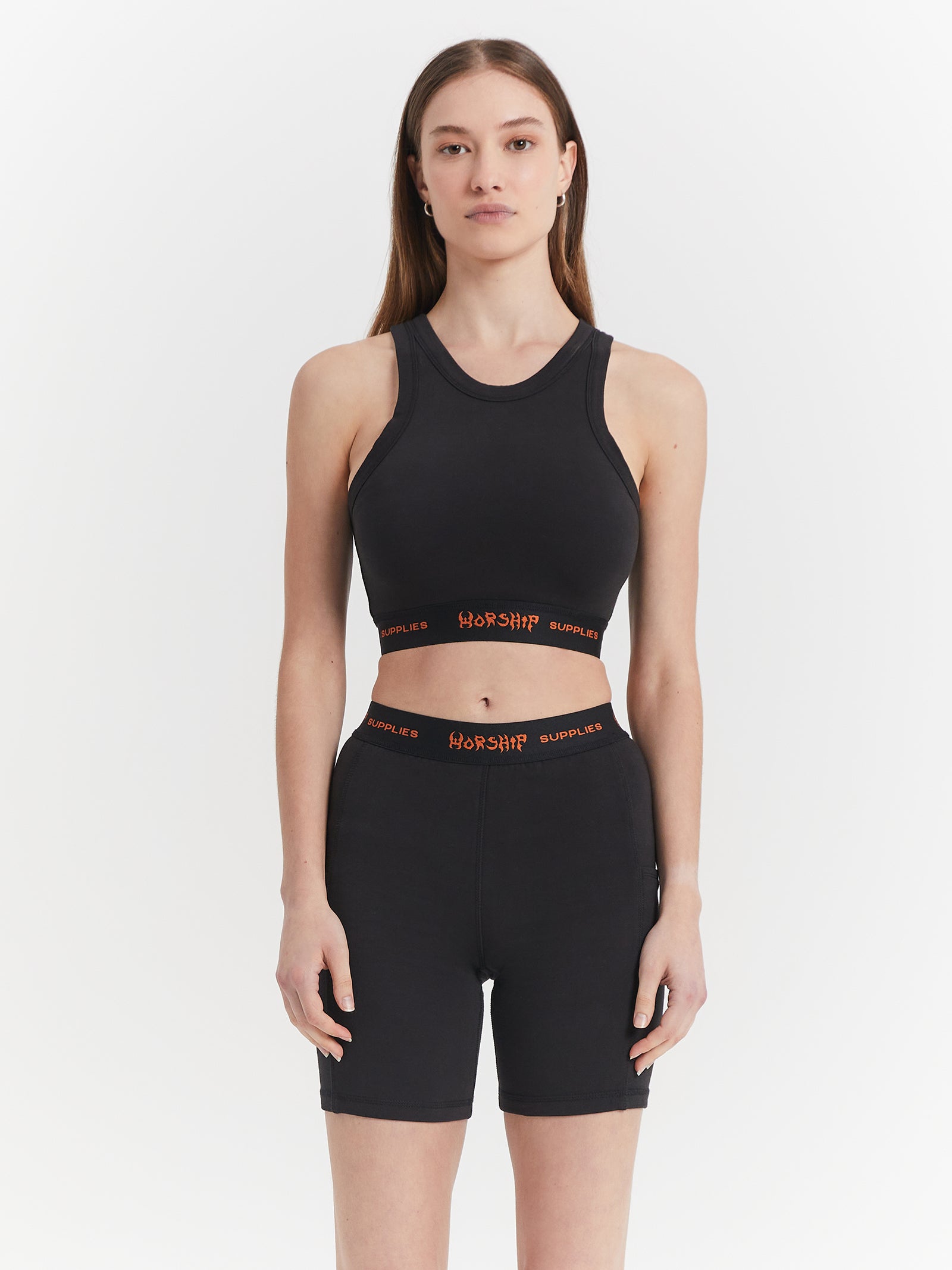 Worship Rapid Crop Top in Black & Orange