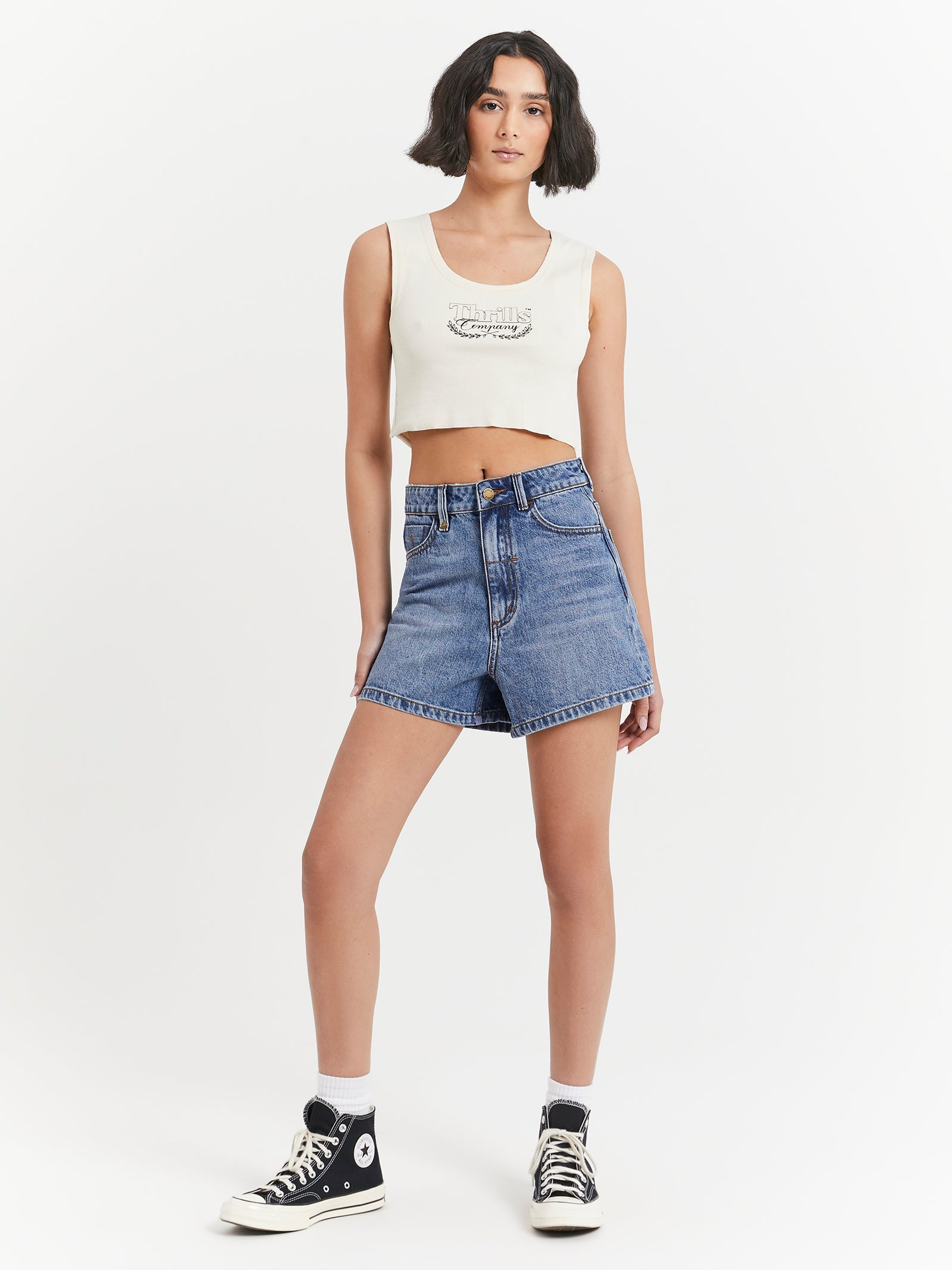 Speed Kills Crop Rib Singlet in Heritage White