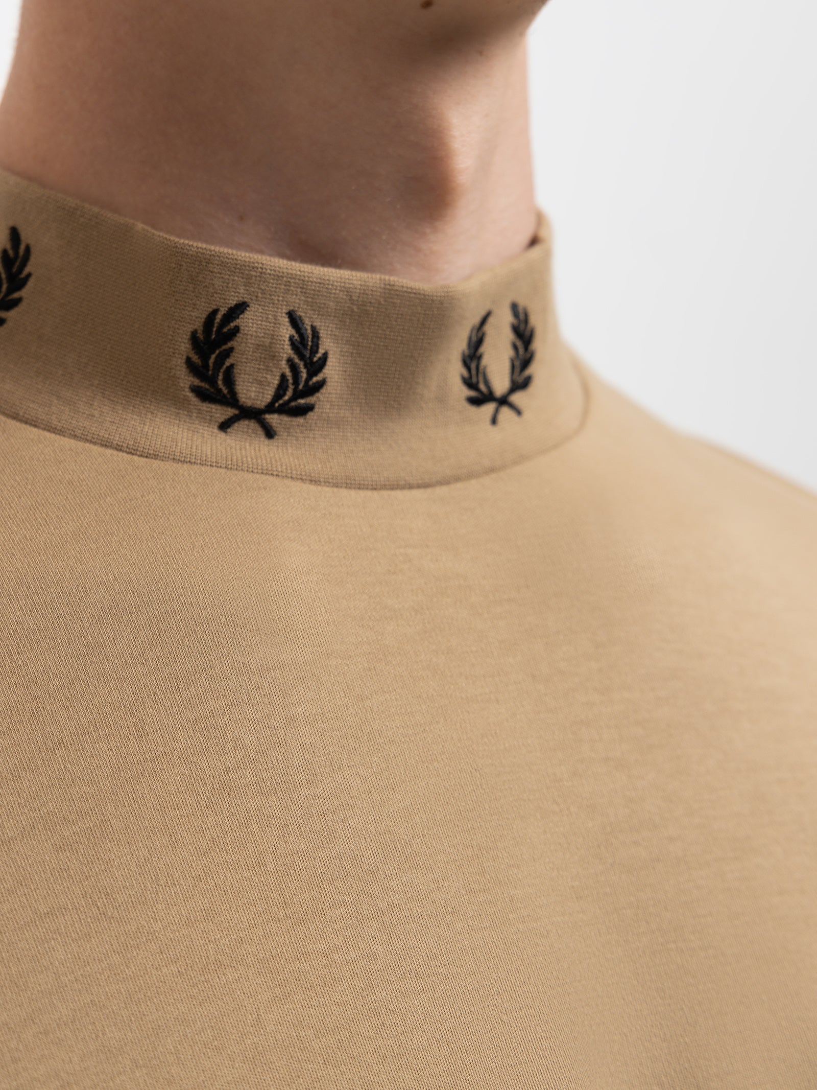 Laurel Wreath High Neck T-Shirt in Warm Stone