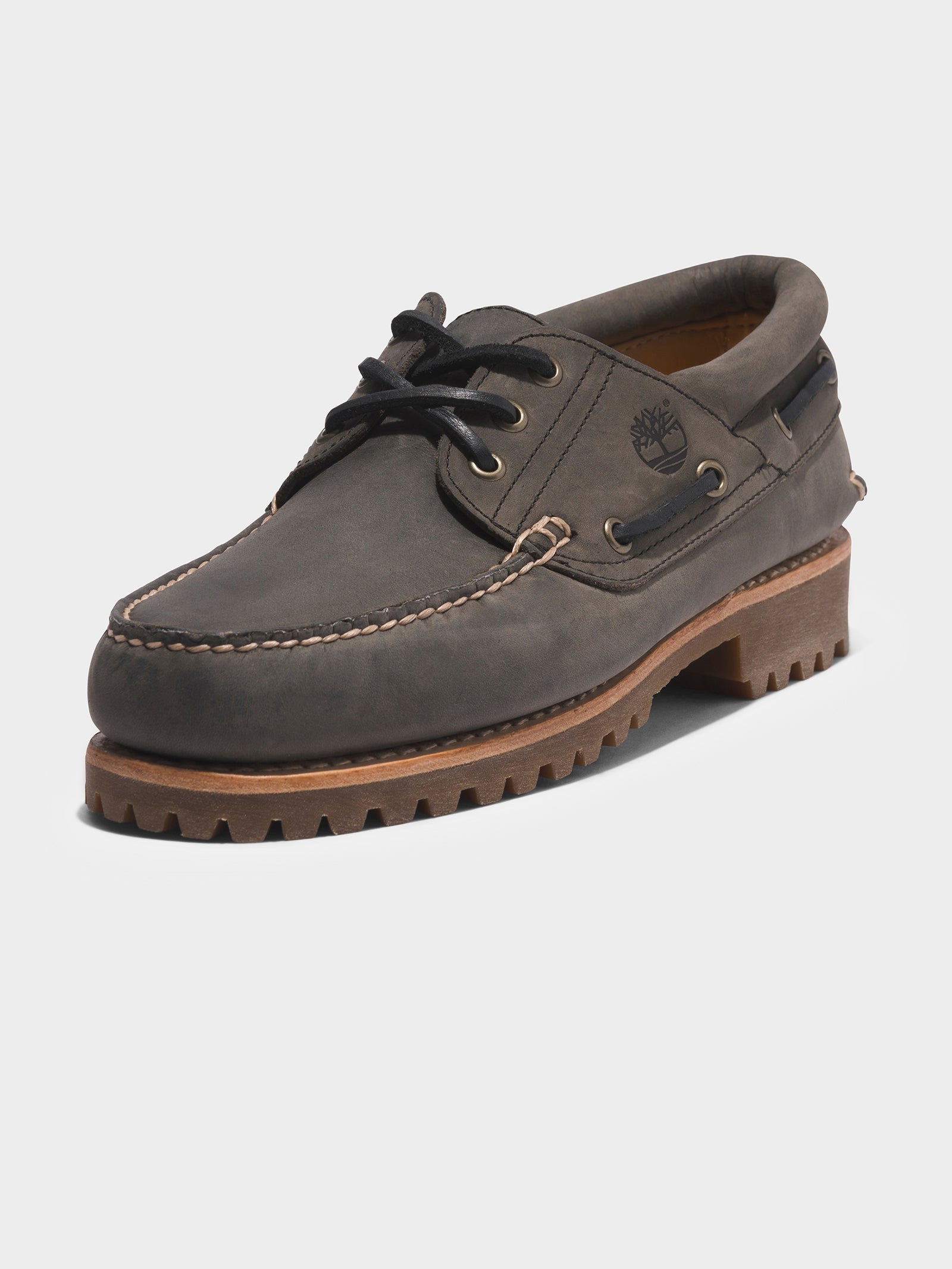 Mens 3 Eye Classic Lug Handsewn Boat Shoes in Grey