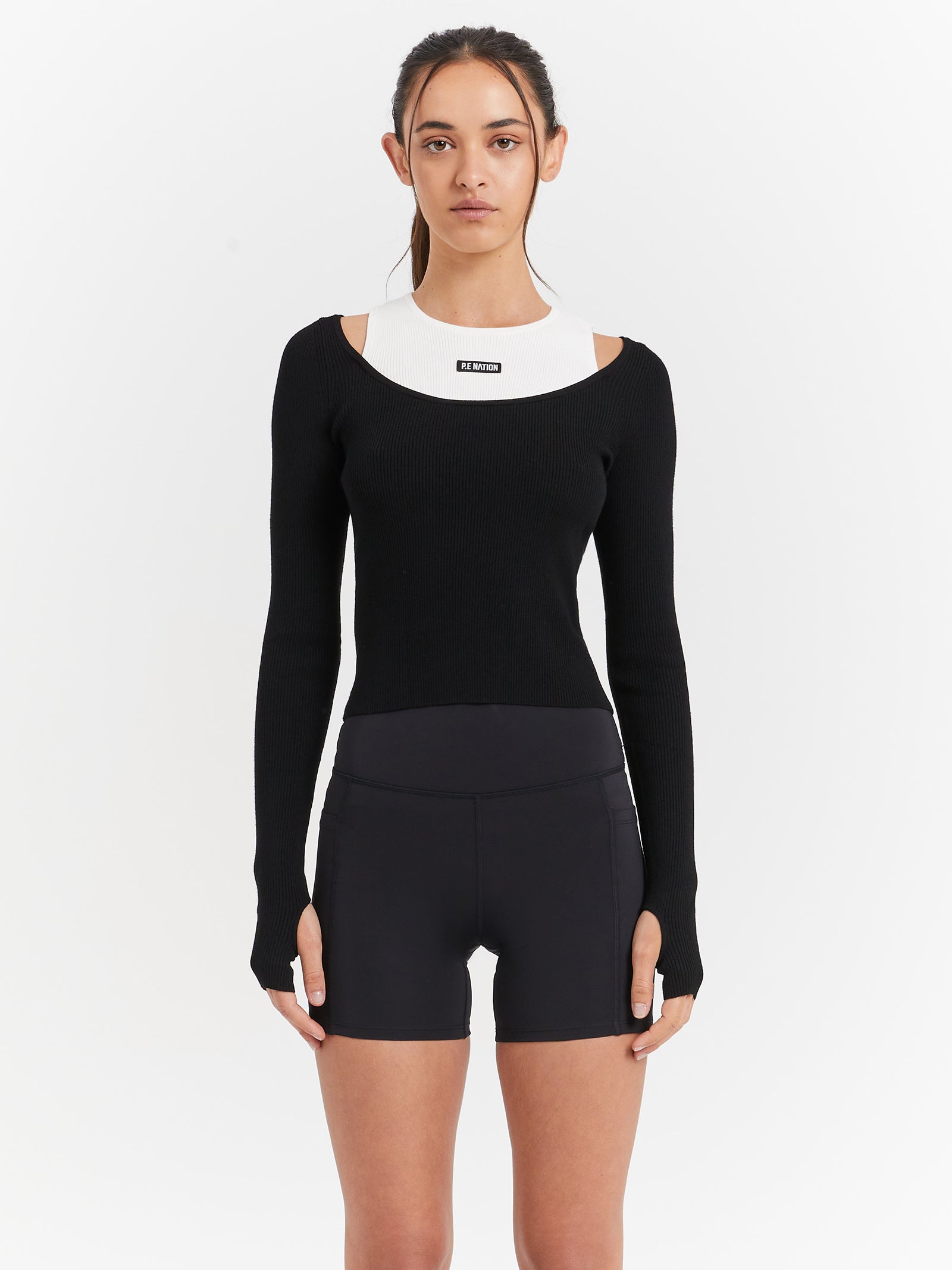 Parallel Knit Long Sleeve Top in Black