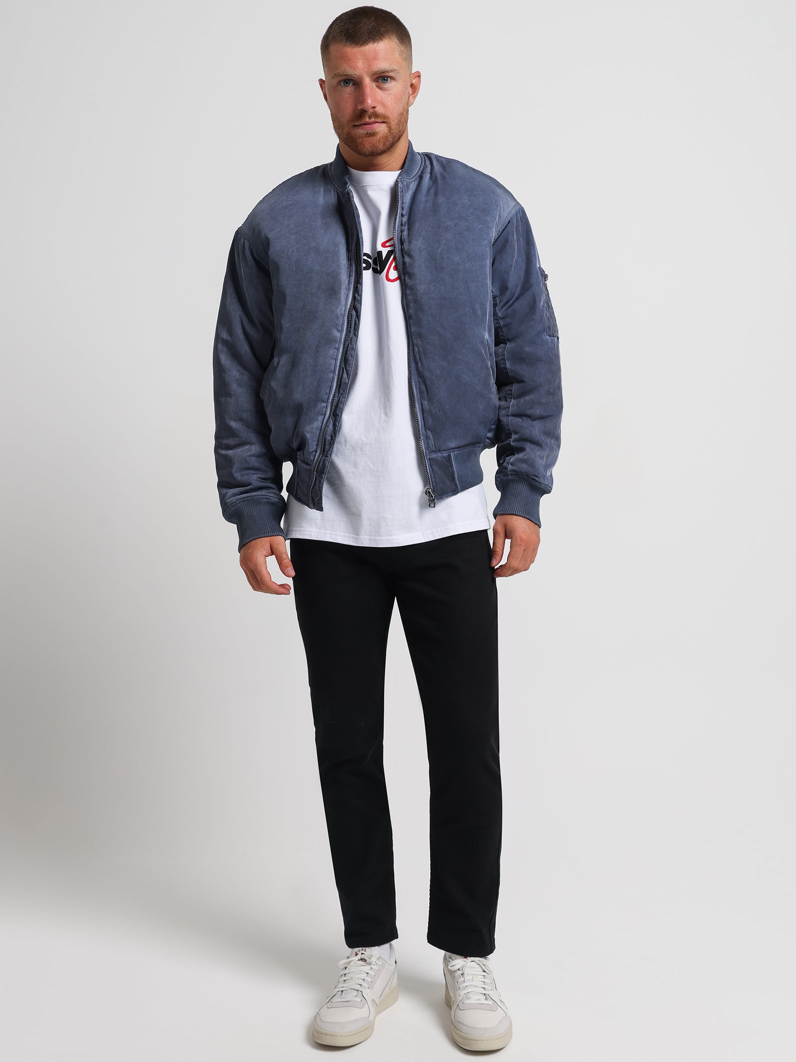 Dyed Nylon Bomber Jacket in Navy