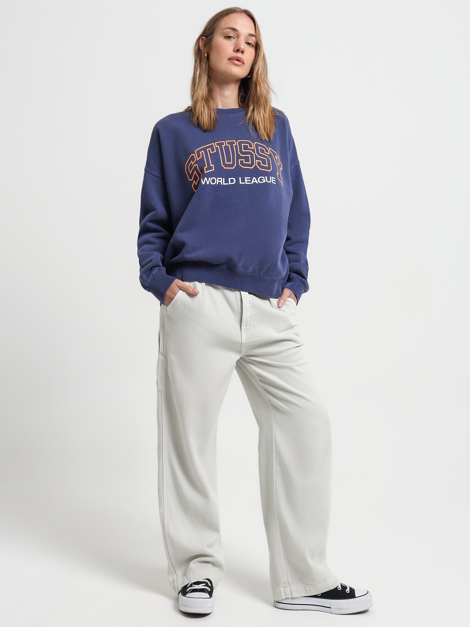 Stussy Sport Oversized Crew in Navy