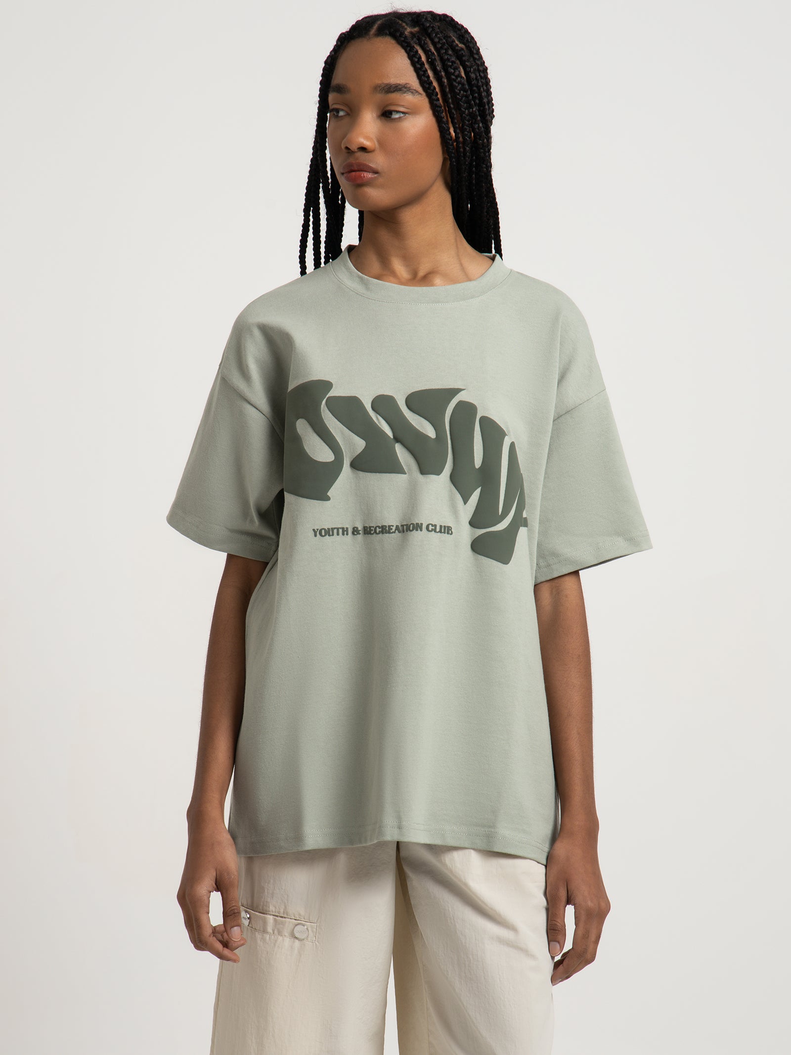 Owwy Heavyweight Puff T-Shirt in Sage Green