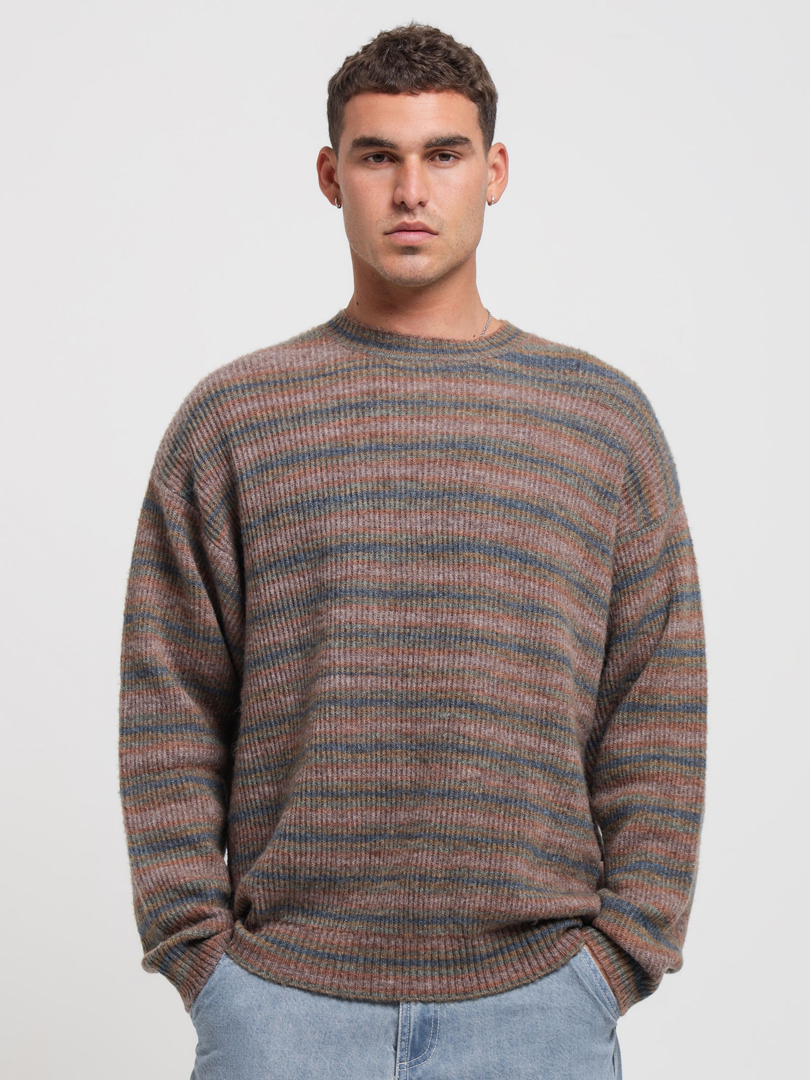 Rampage Knit Sweater in Bown & Blue Stripes