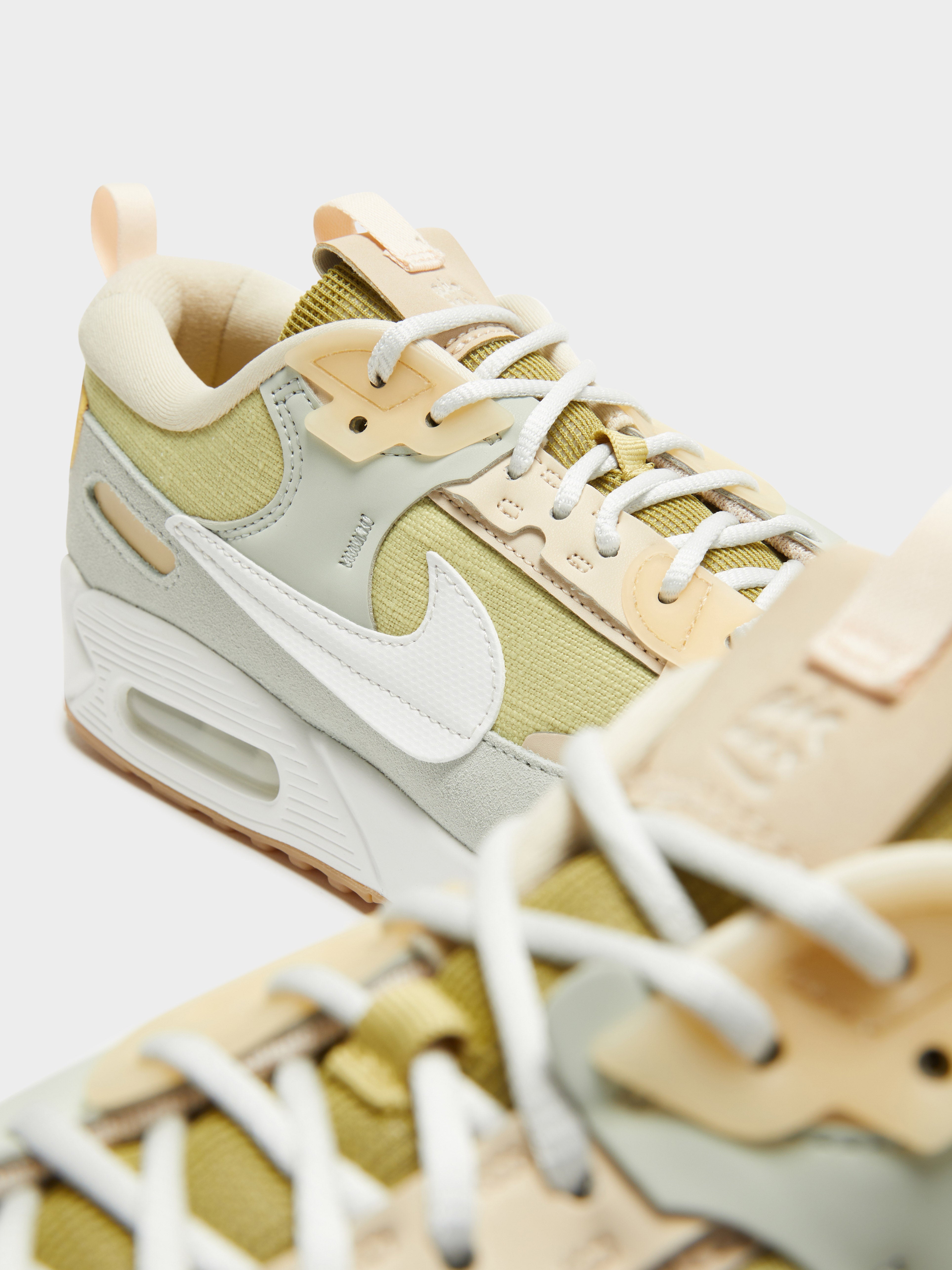 Womens Air Max 90 Sneakers in Buff Gold, Light Silver, Sand Drift & Summit White