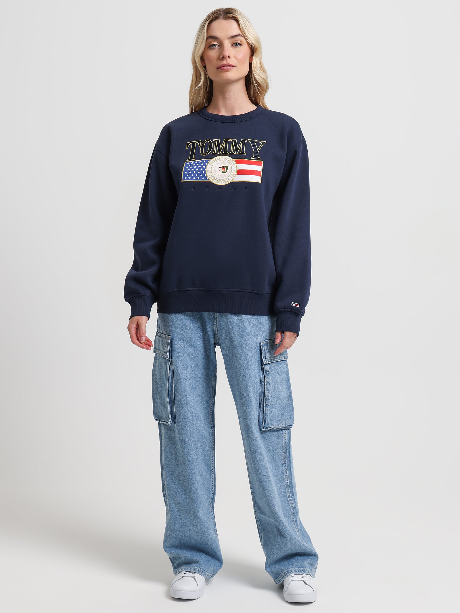 Logo Applique Relaxed Fit Sweatshirt in Navy