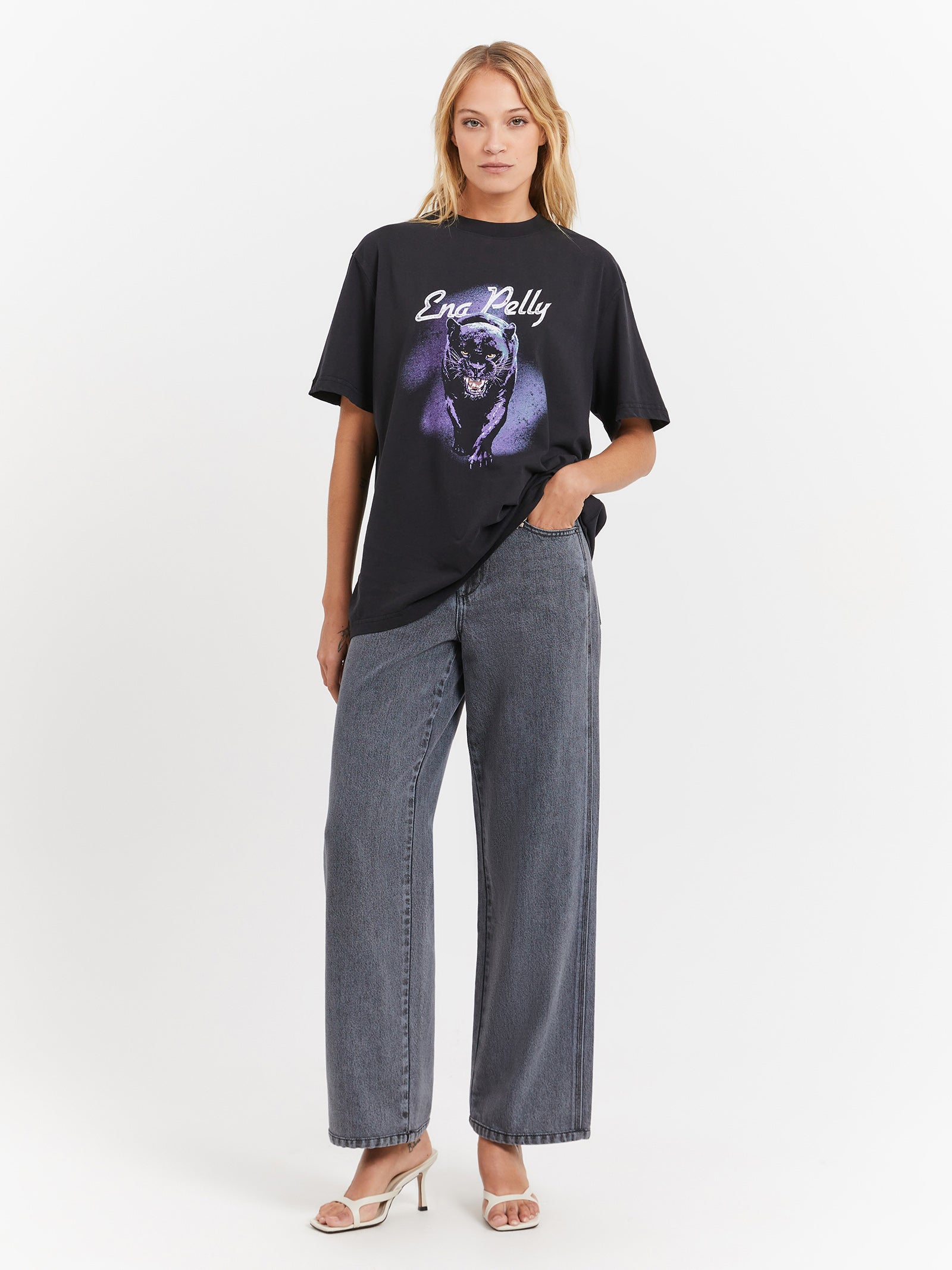 Panther Oversized T-Shirt in Washed Black