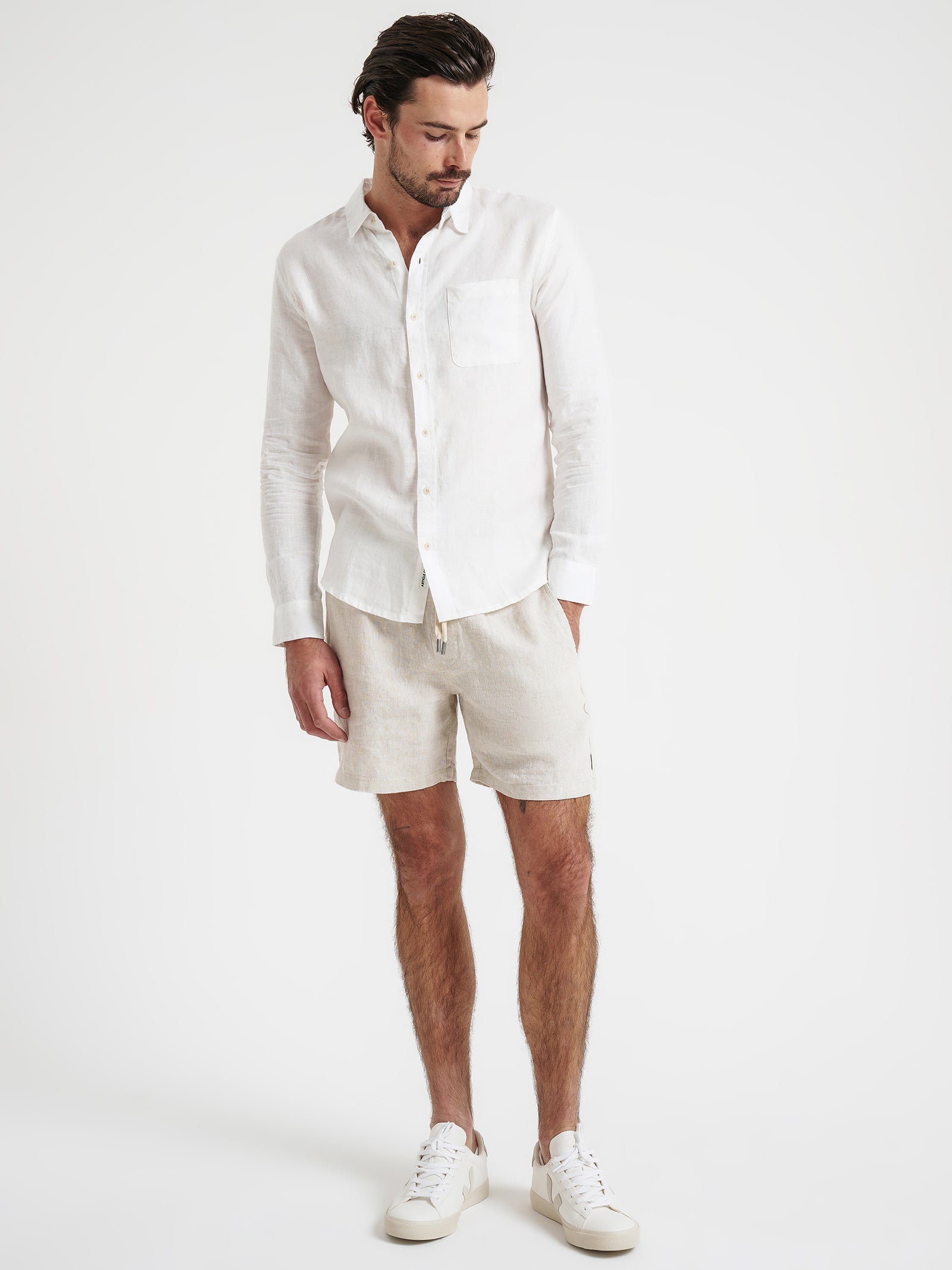 Nero Linen Long Sleeve Shirt in White