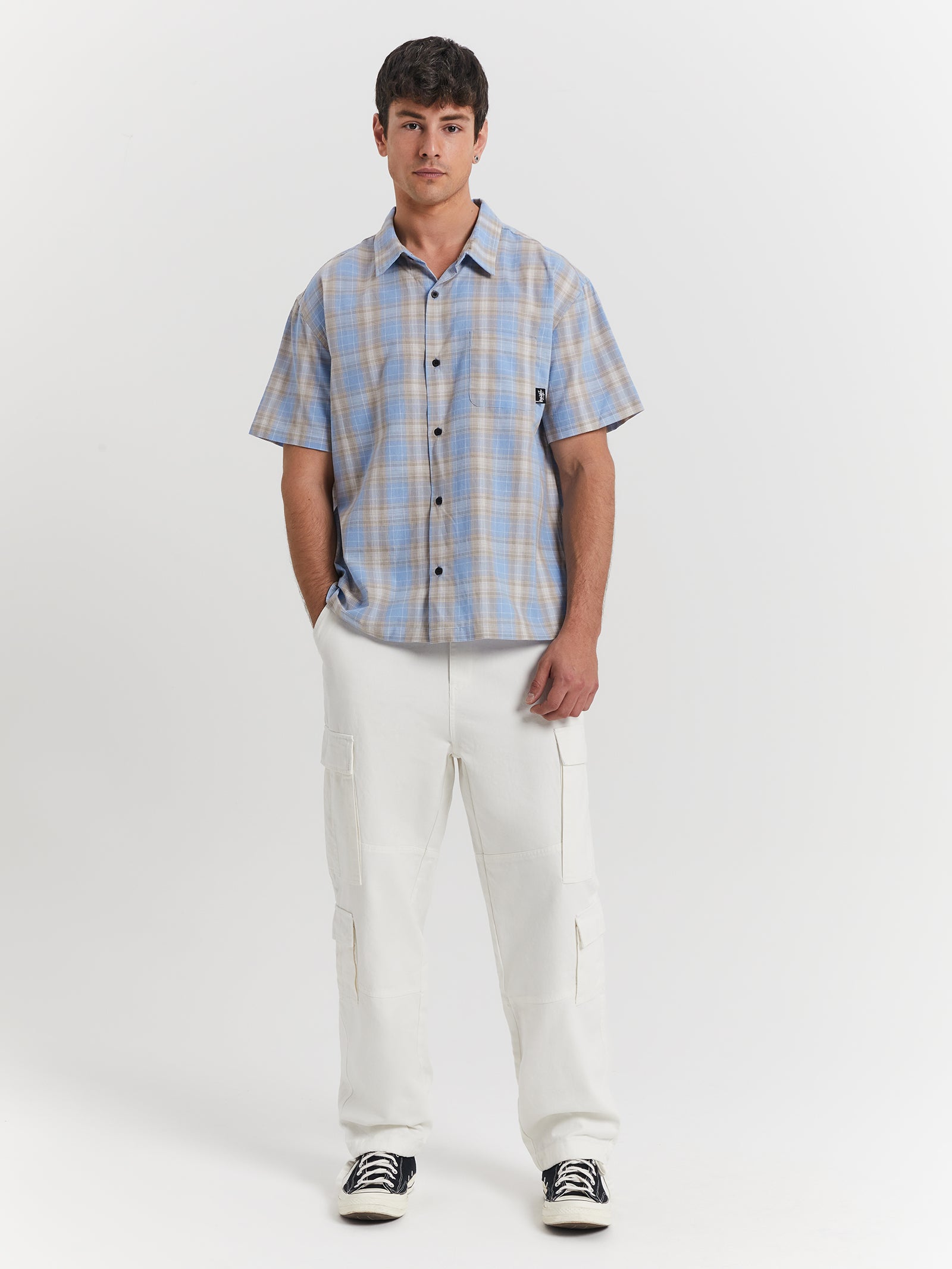 Ornata Pocket Short Sleeve Shirt in Blue Check