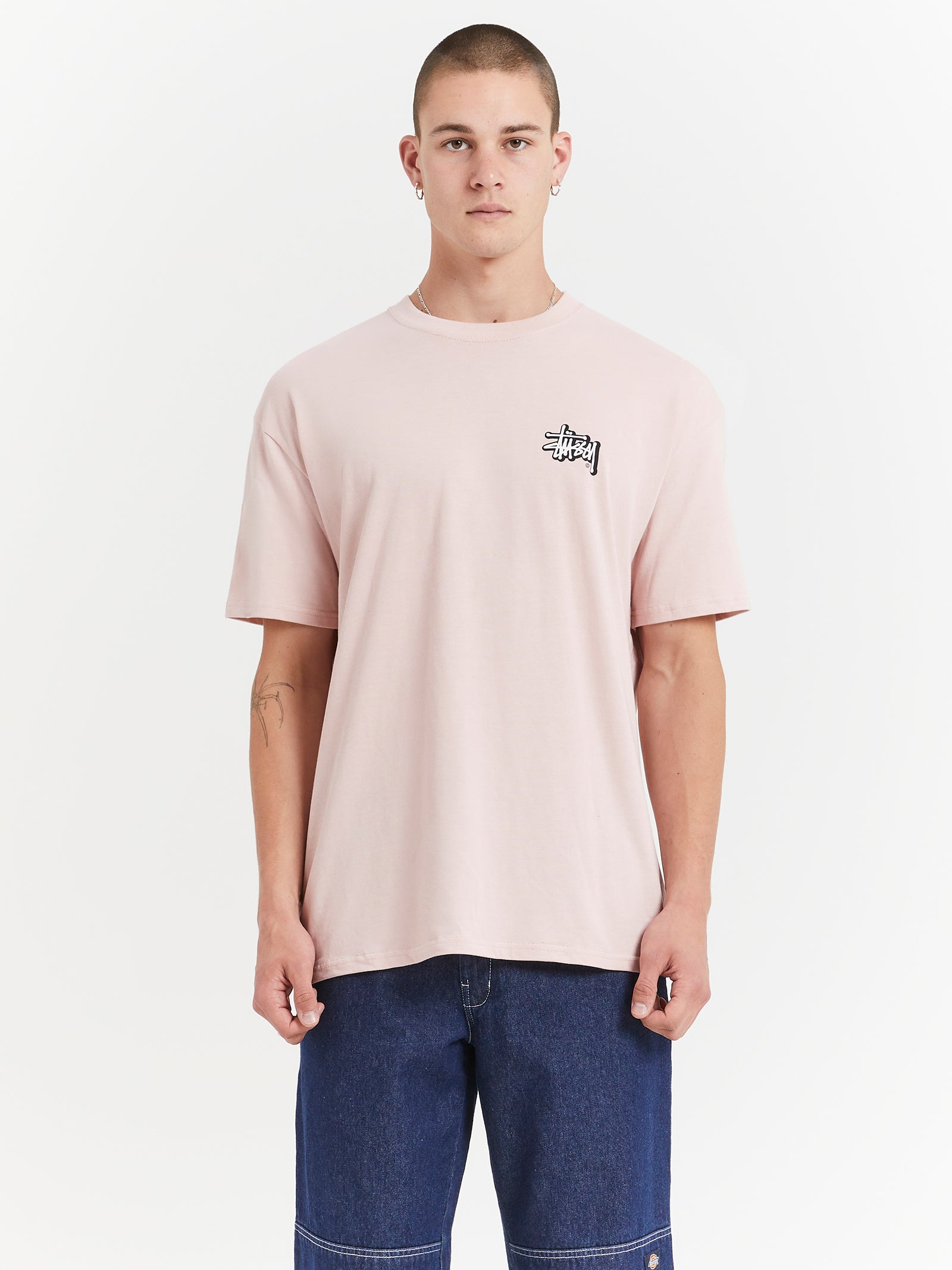 Solid Offset Graffiti Heavyweight T-Shirt in Washed Pink