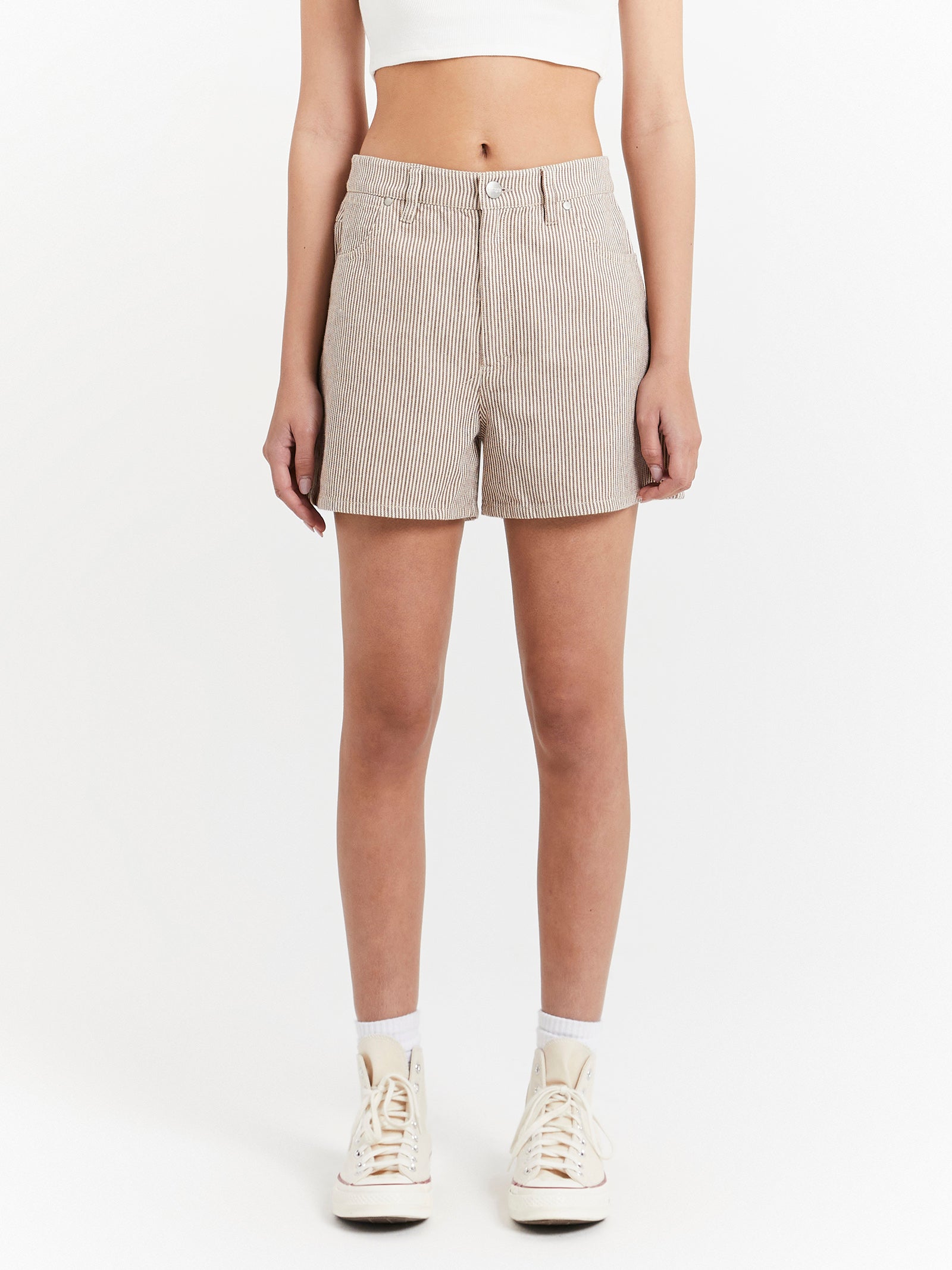 Hi Bells Shorts in Faded Tan Stripe