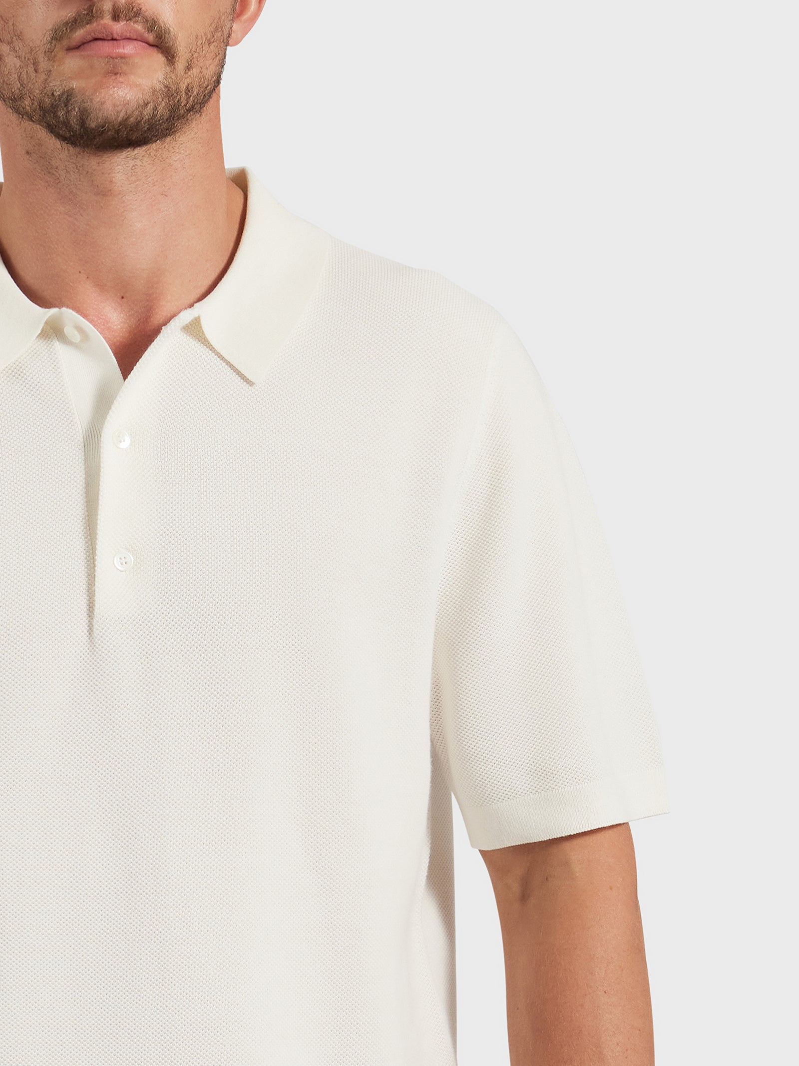 Riley Knit Polo in Off White