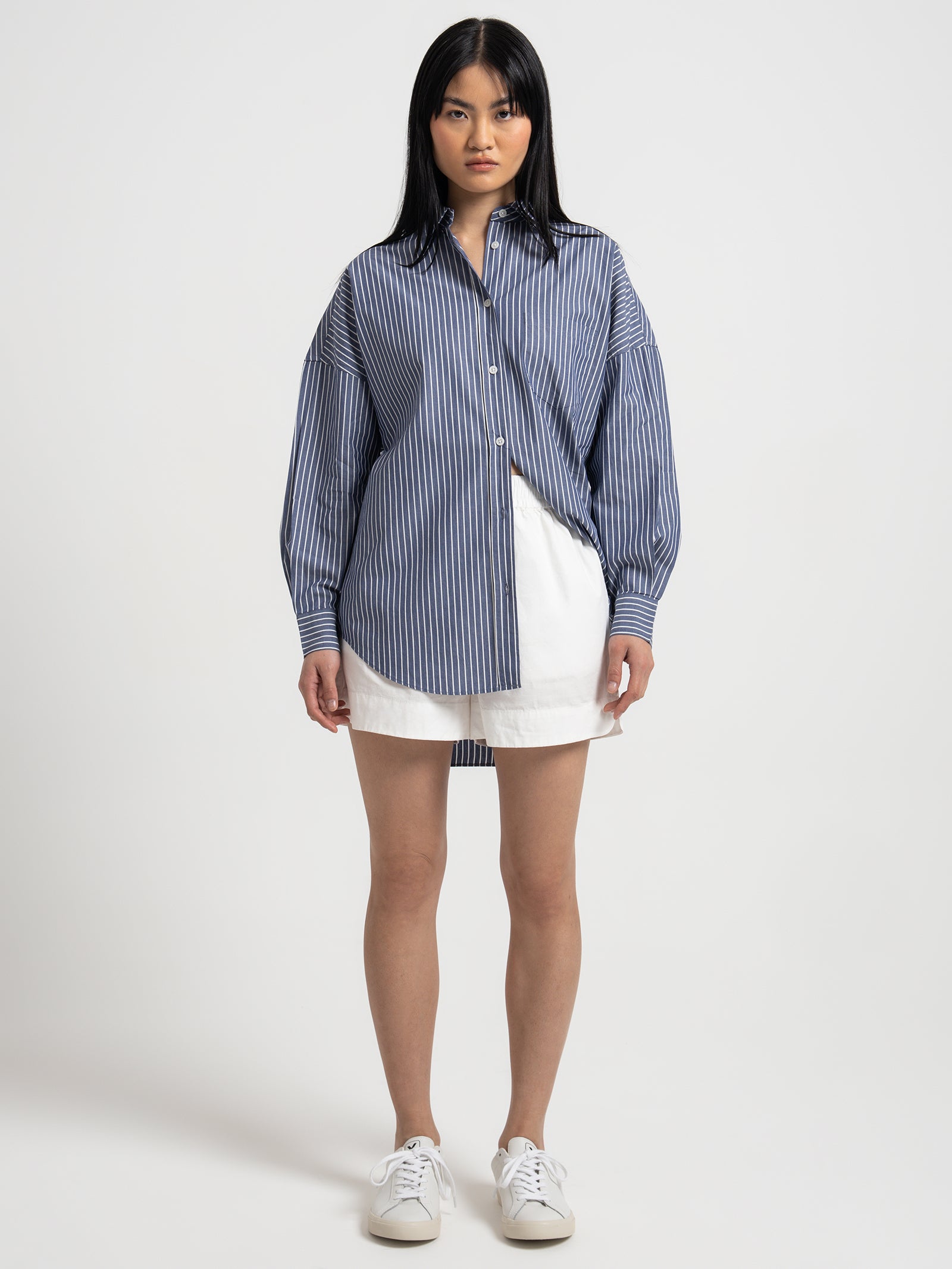 Chiara Shirt in Navy & White Stripe