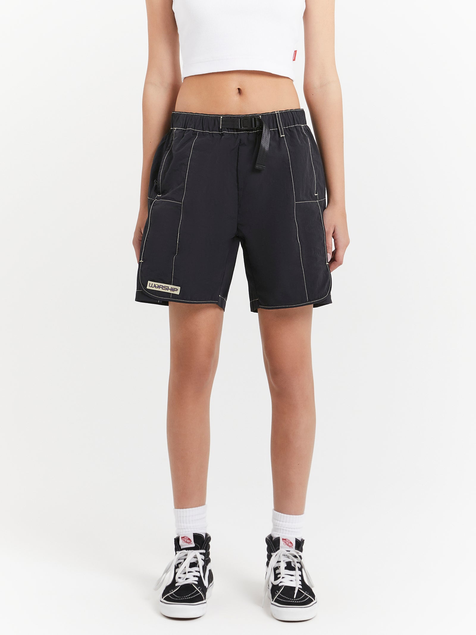 Alienation Nylon Shorts in Washed Black