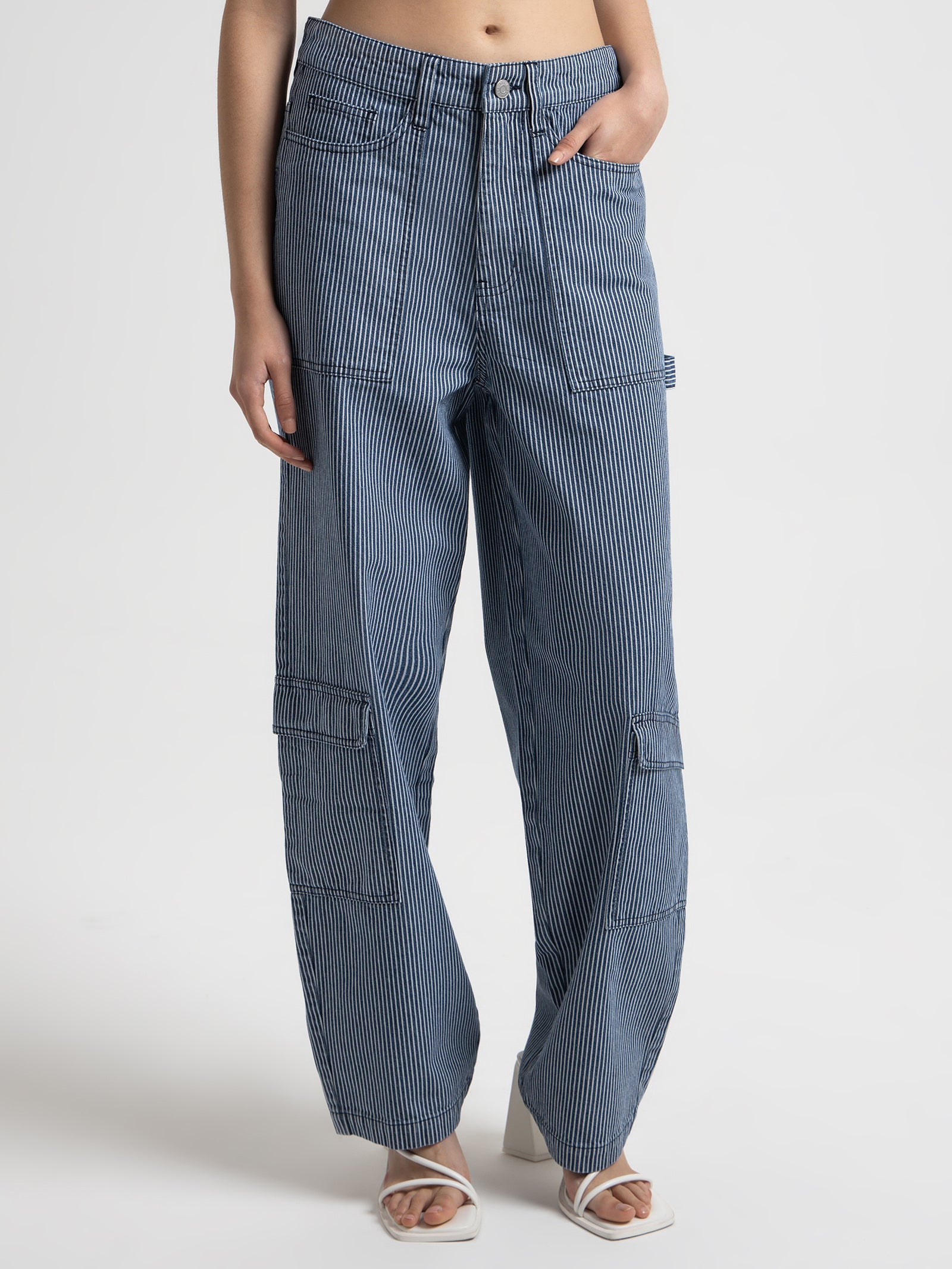 Mila Low Rise Pants in Indigo Stripe