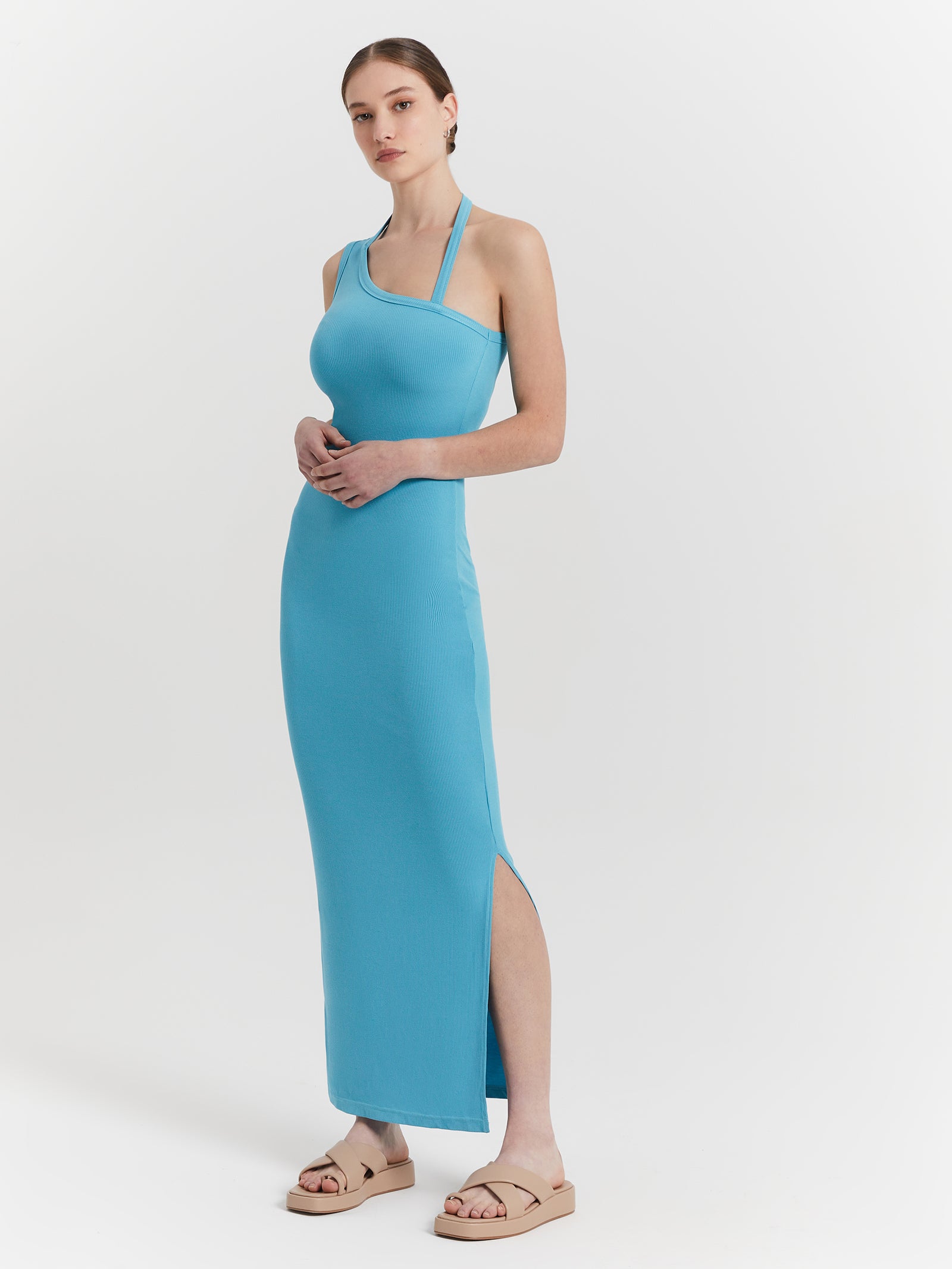 Alden Midi Dress in Turquoise Sea