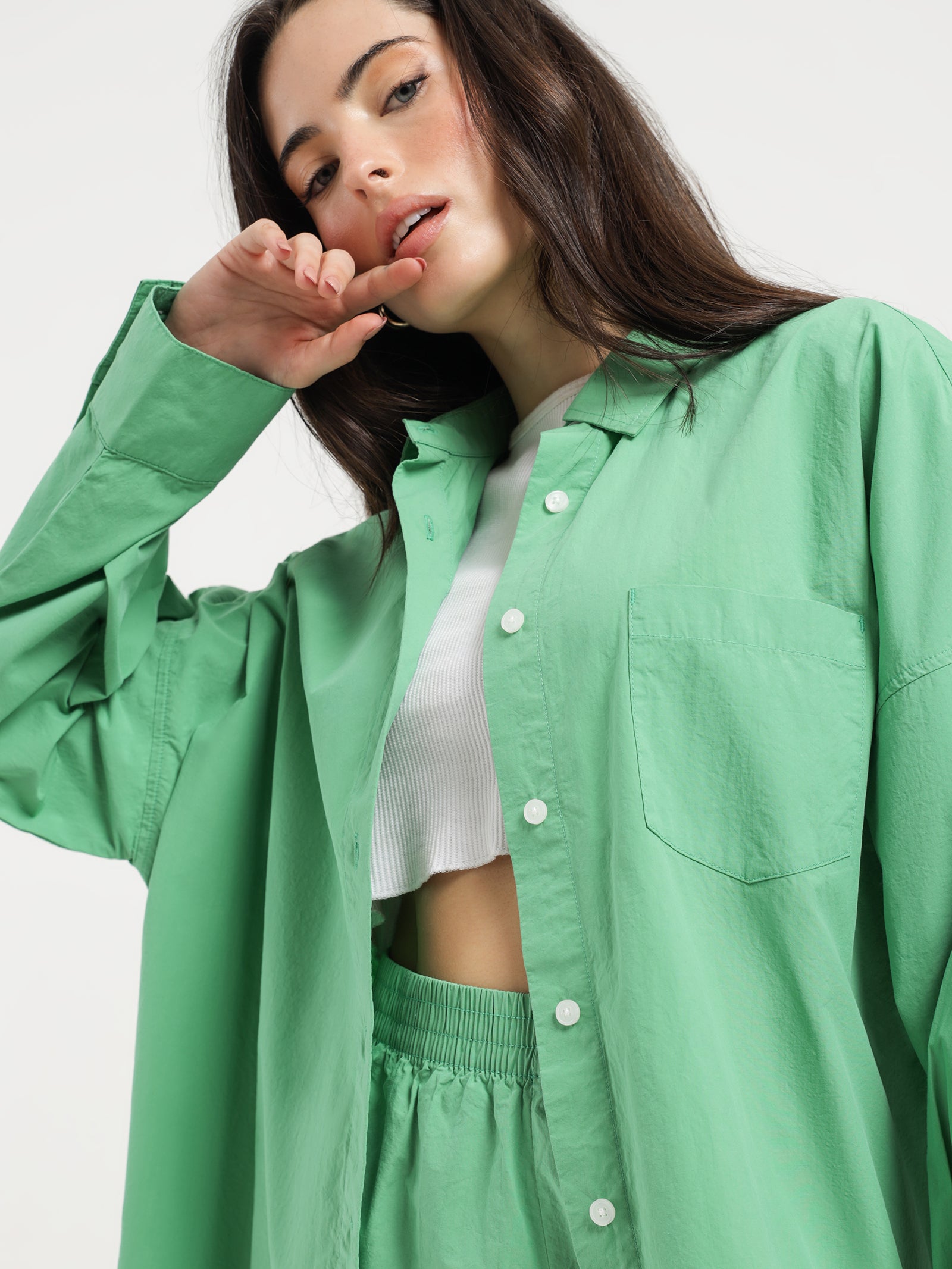 Cruz Poplin Shirt in Palm Green