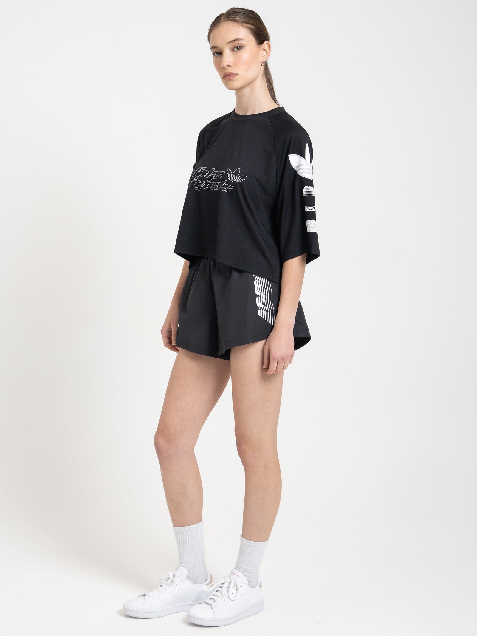 Overbranded Graphic Shorts in Black