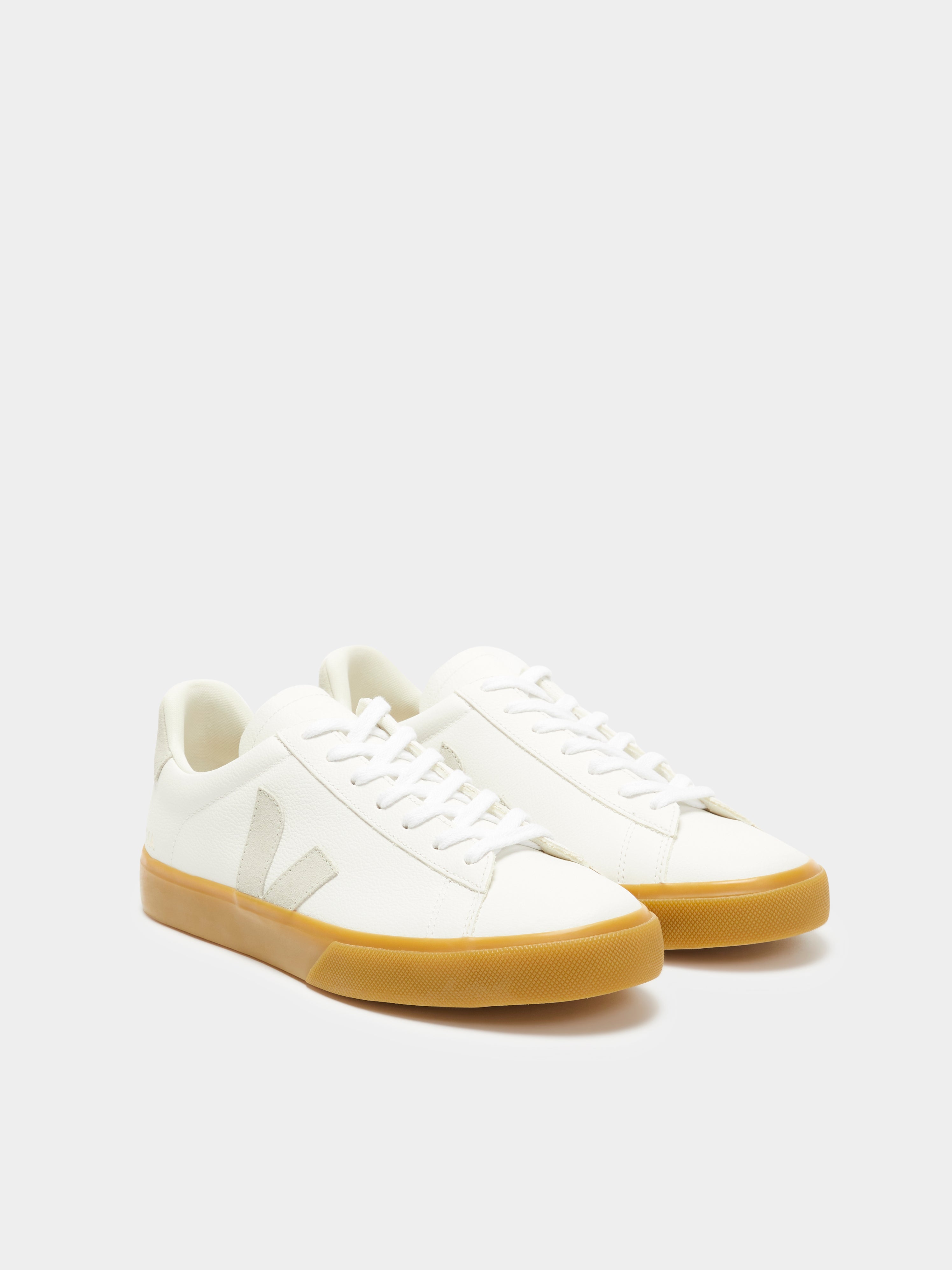 Mens Campo Leather Sneakers in White & Natural Gum