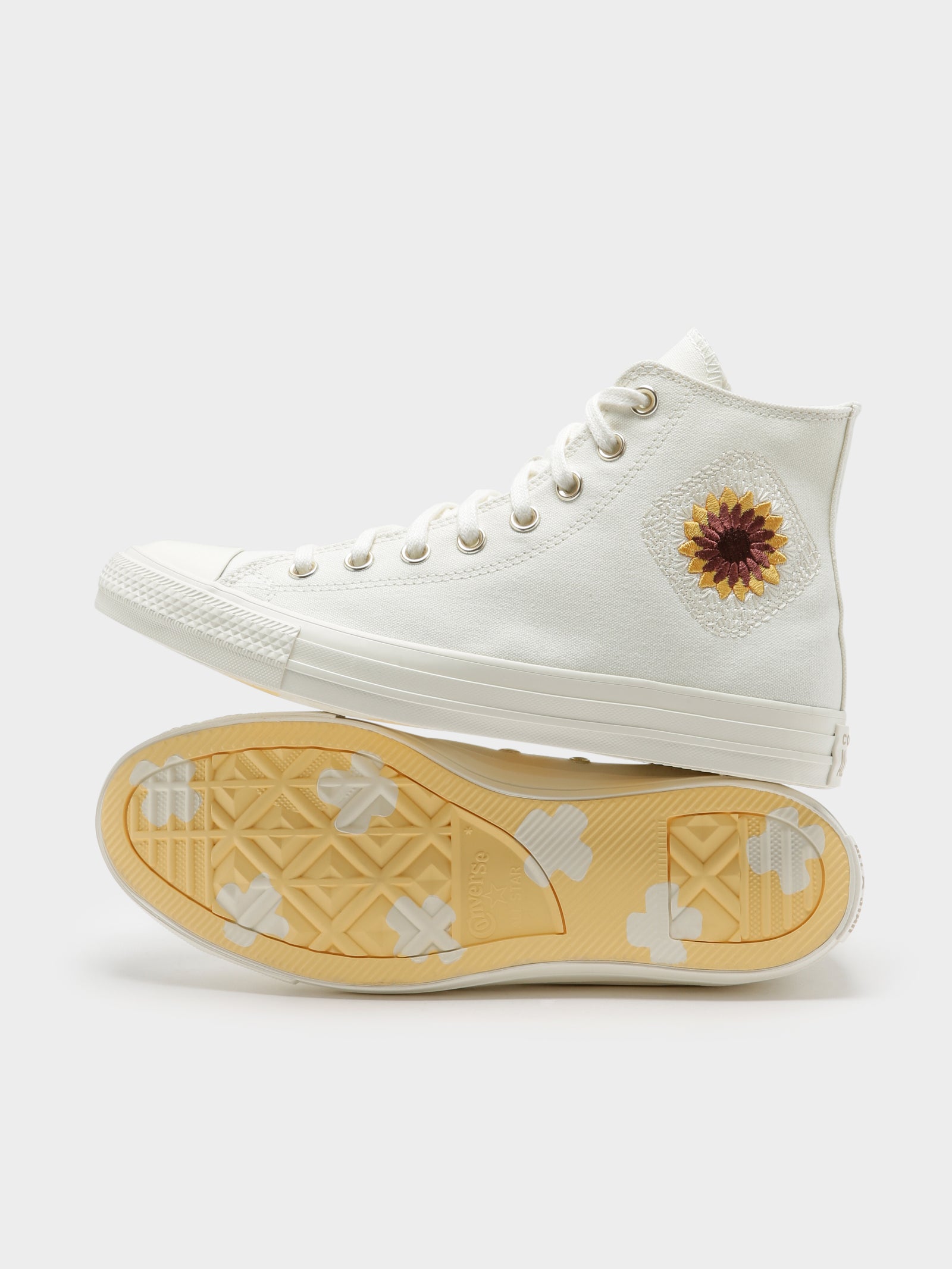 Womens Chuck Taylor Festival Florals High Top Sneakers in Egret & Light Gold