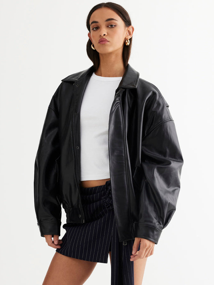 Kenny Oversized Bomber Jacket in Jet Black