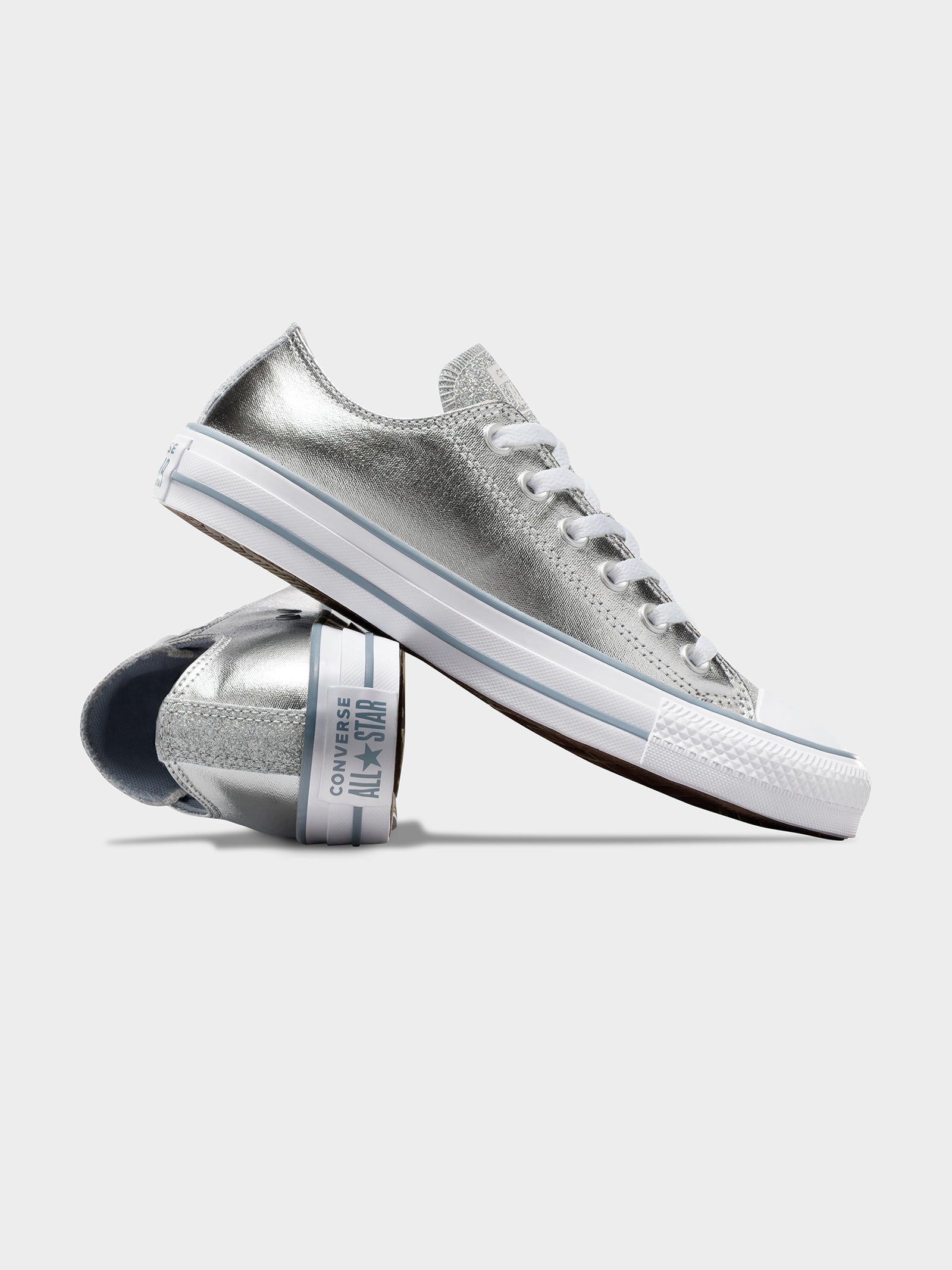 Womens Chuck Taylor All Star Sparkle Party Low Top Sneakers in Metallic Granite