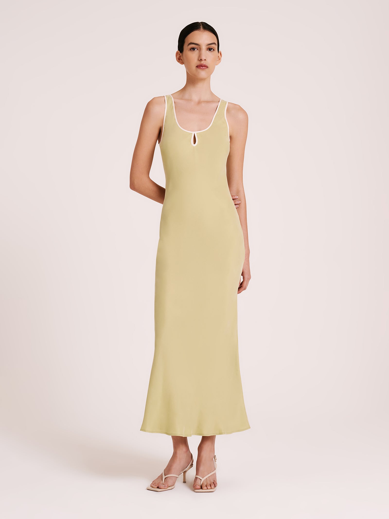 Enni Cupro Slip Dress in Lime