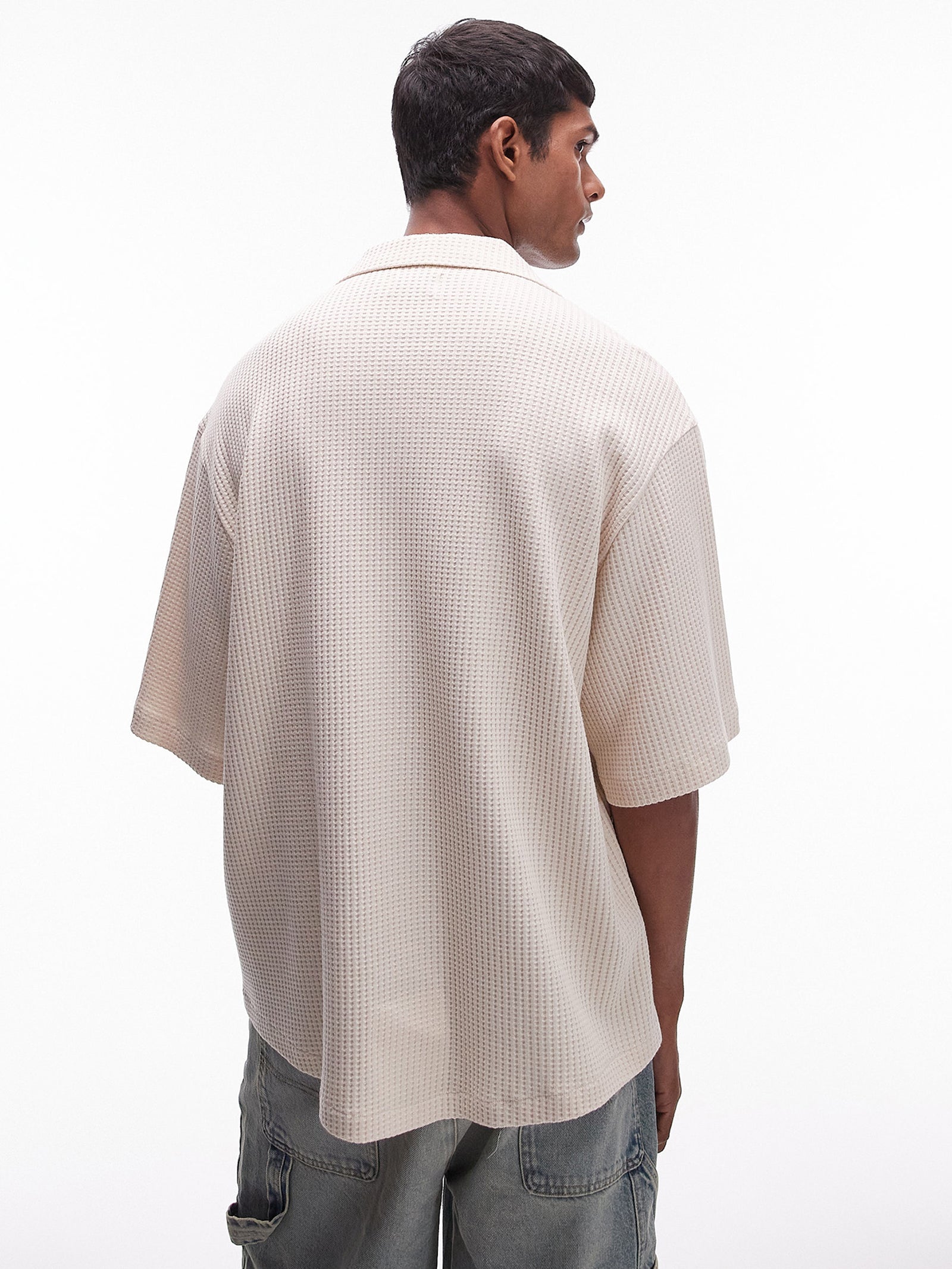 Oversized Fit Waffle Button-Through Shirt