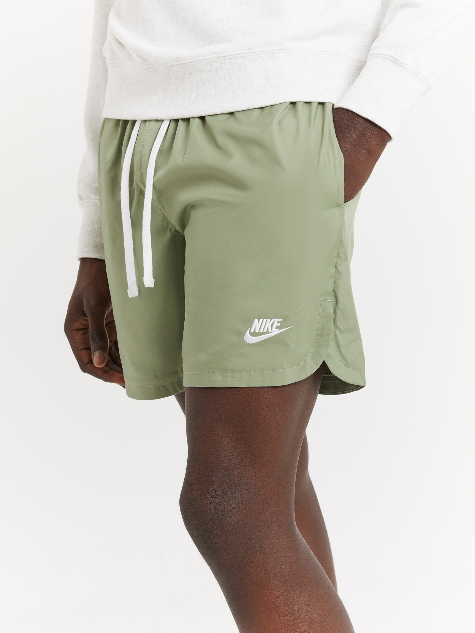 Club Woven Lined Flow Shorts in Oil Green & White