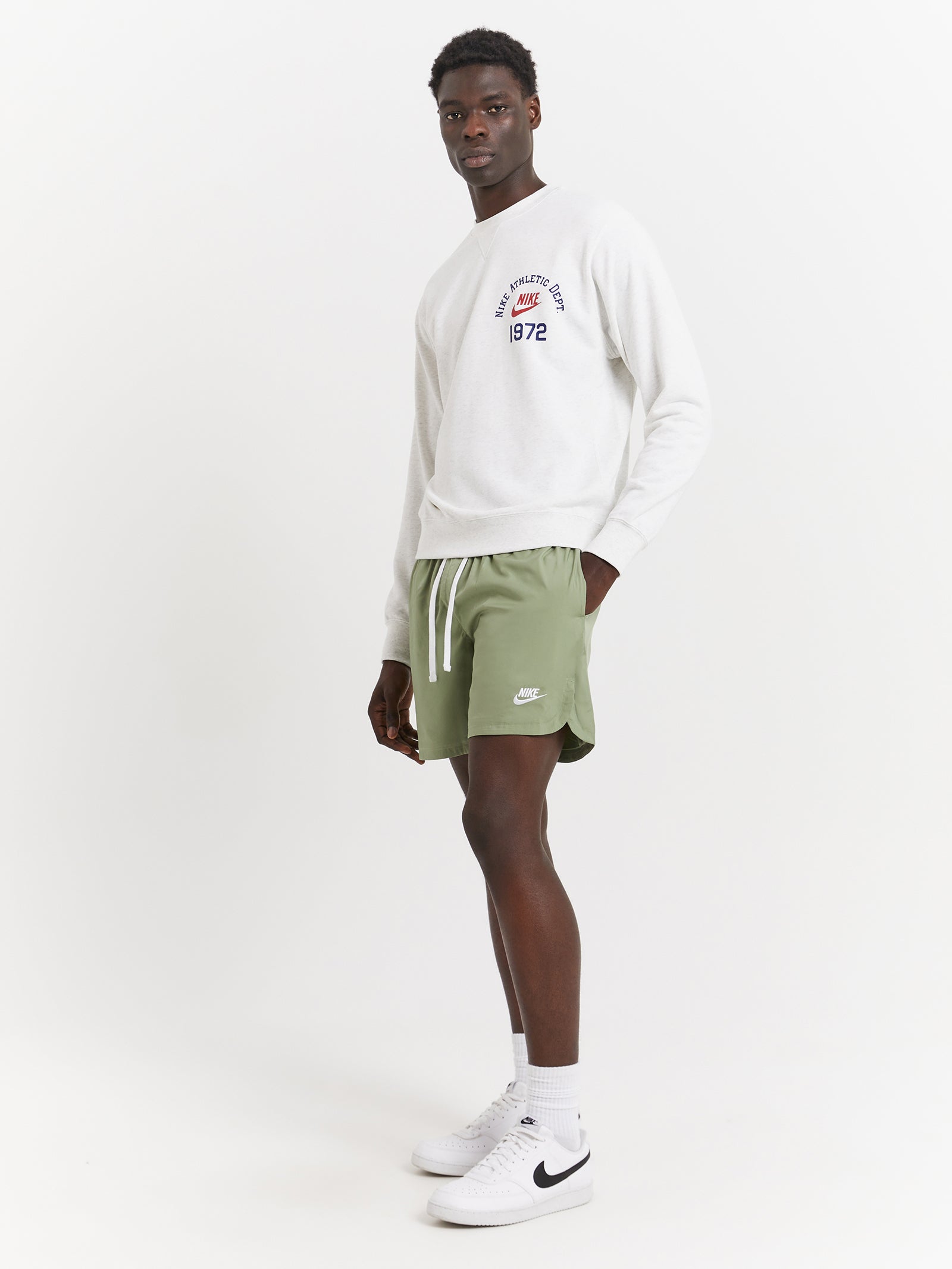 Club Woven Lined Flow Shorts in Oil Green & White