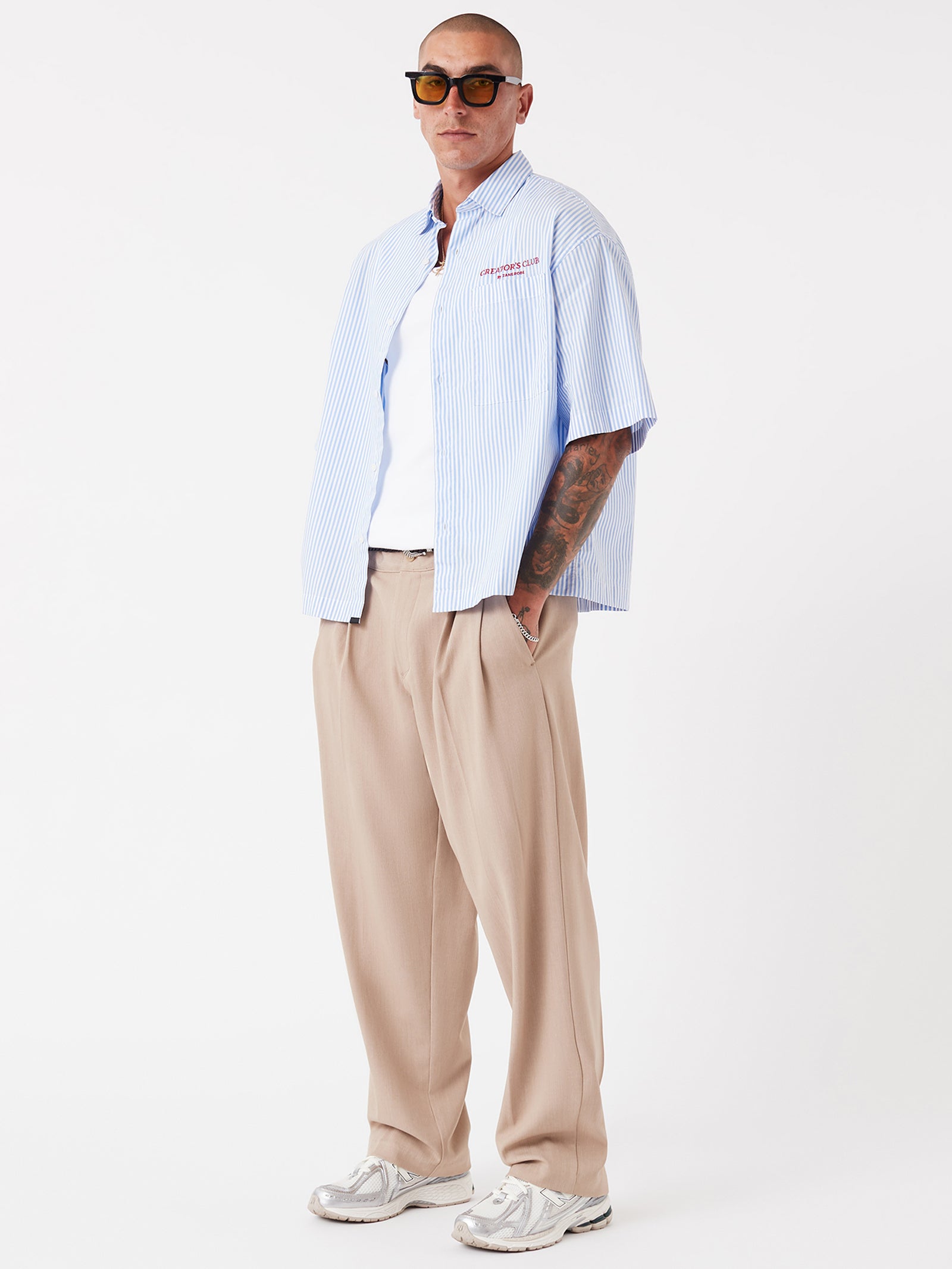 Creator's Club Box Crop Shirt - Blue Stripe