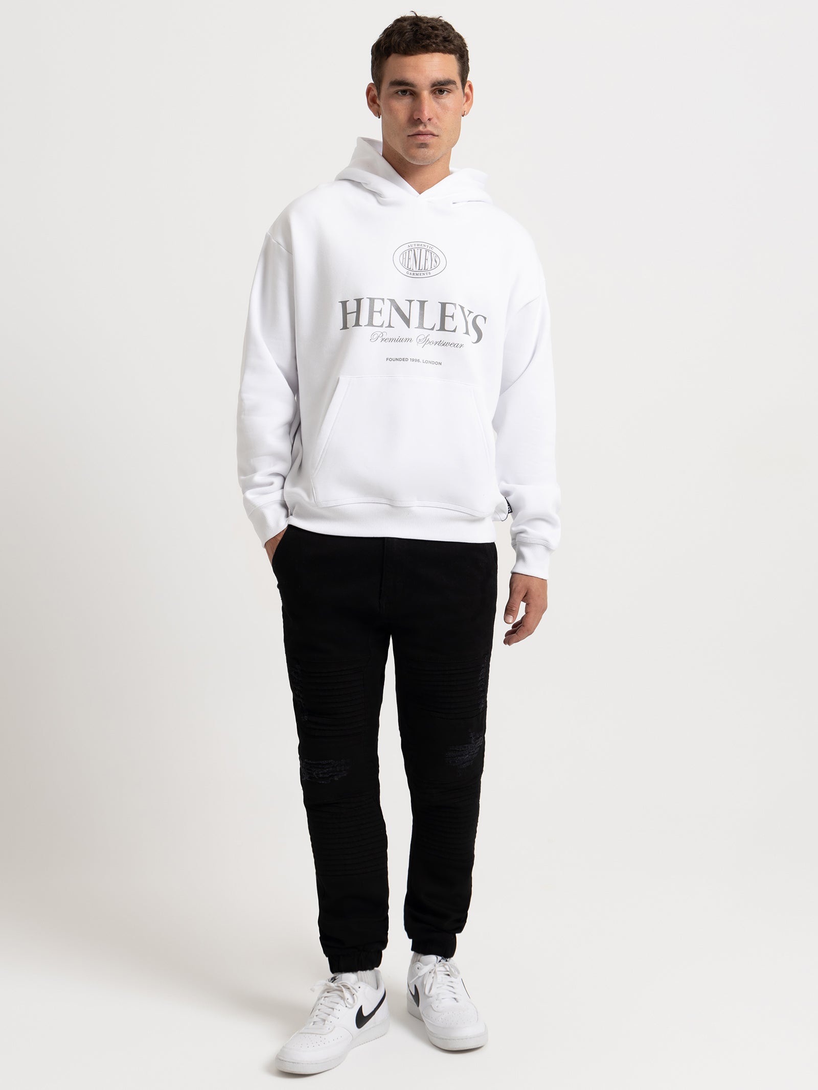 Varsity Reflect Hooded Sweater in White