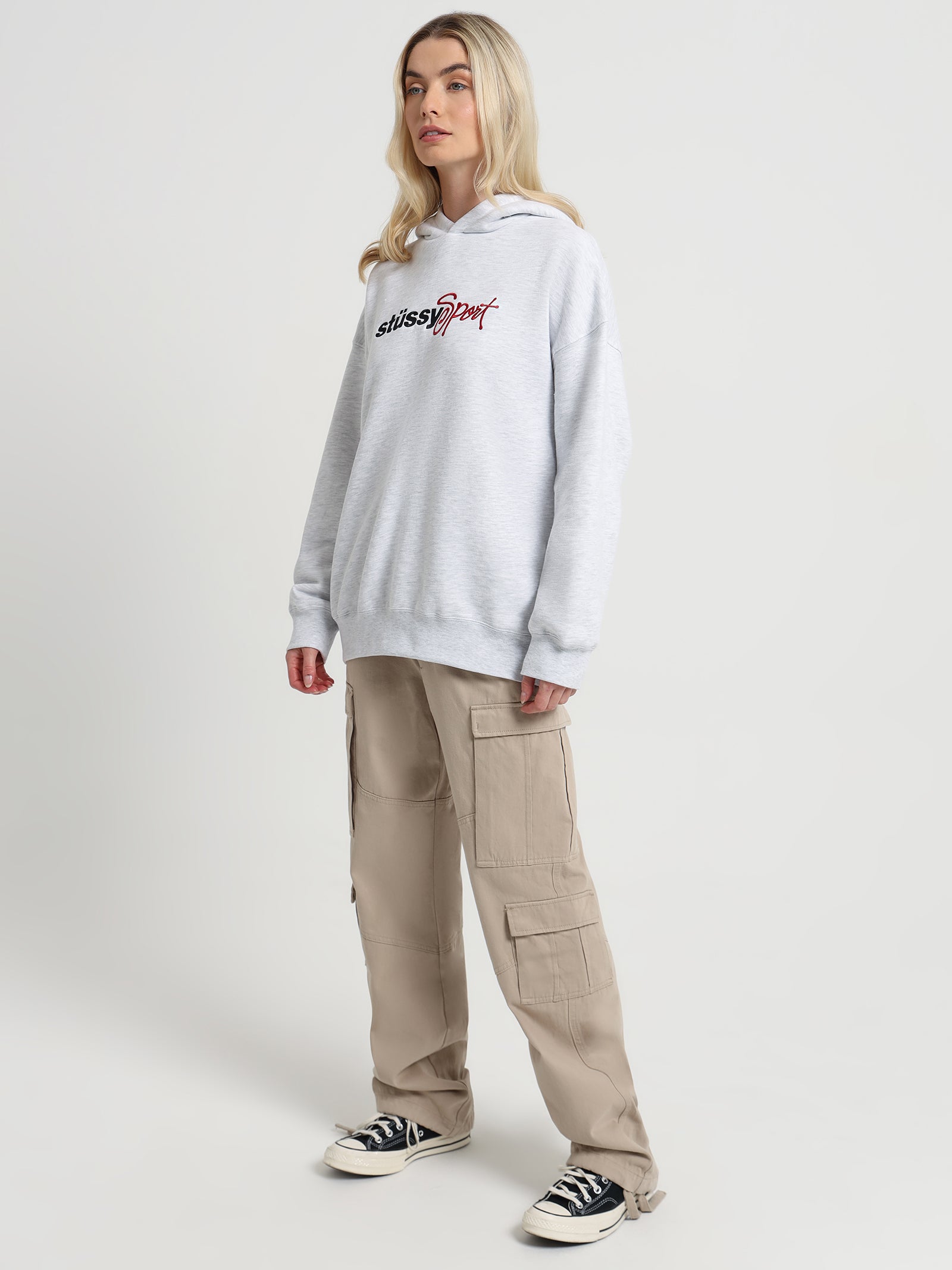 Stussy Sport Oversized Hooded Sweat in Snow Marle