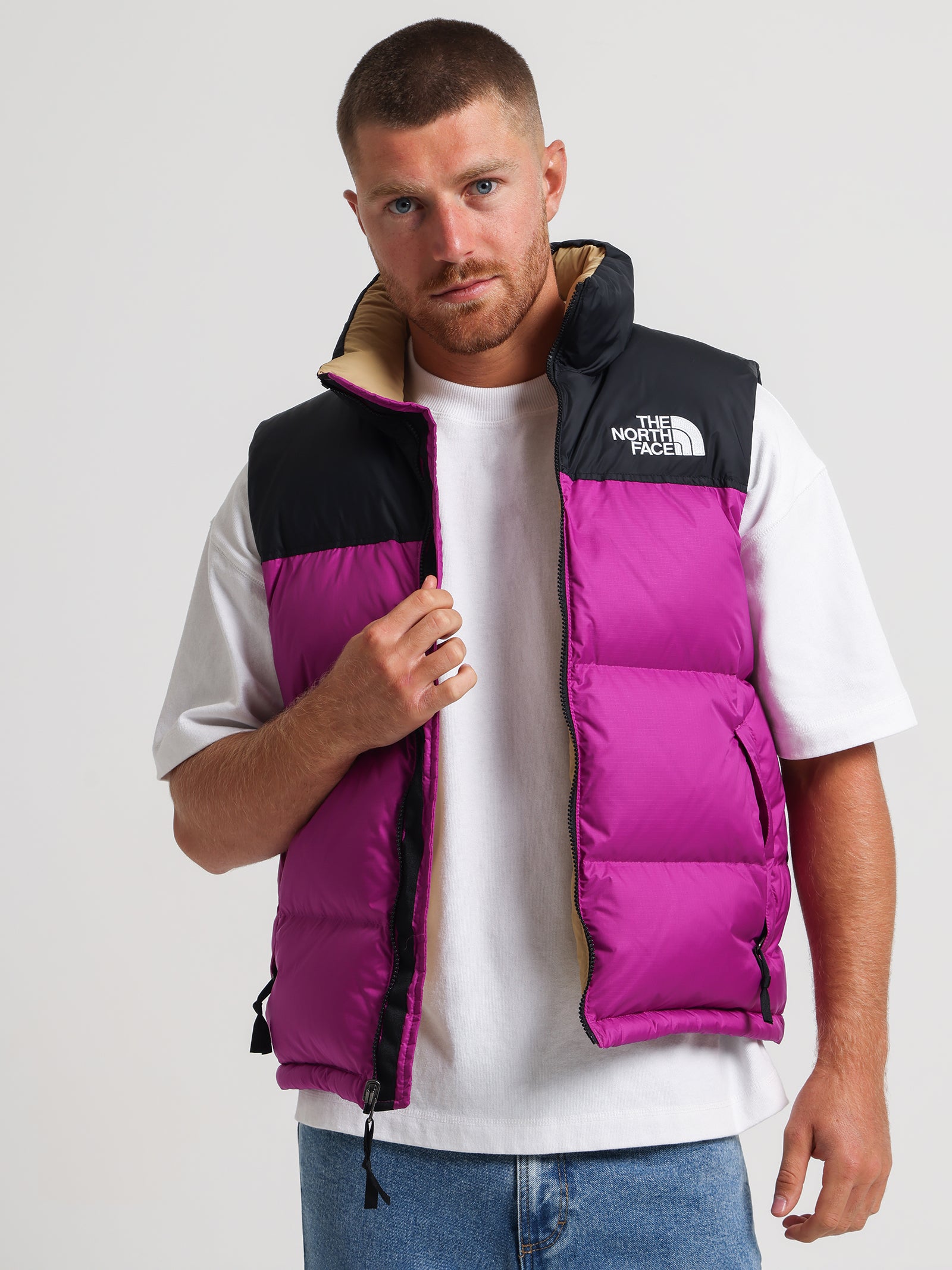 1996 Retro Nuptse Vest in Purple Cactus Flower