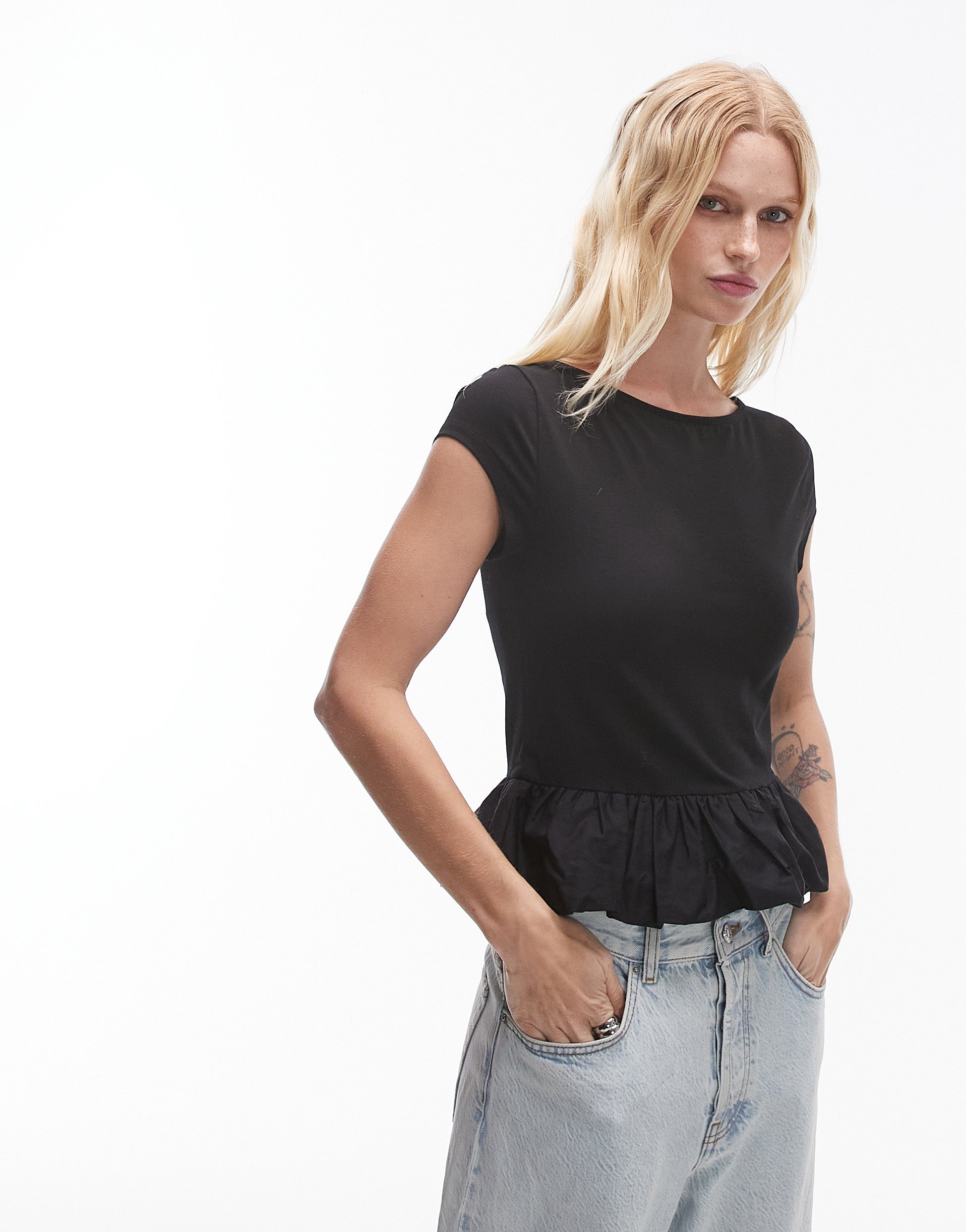 Slash Neck Peplum Bubble Top