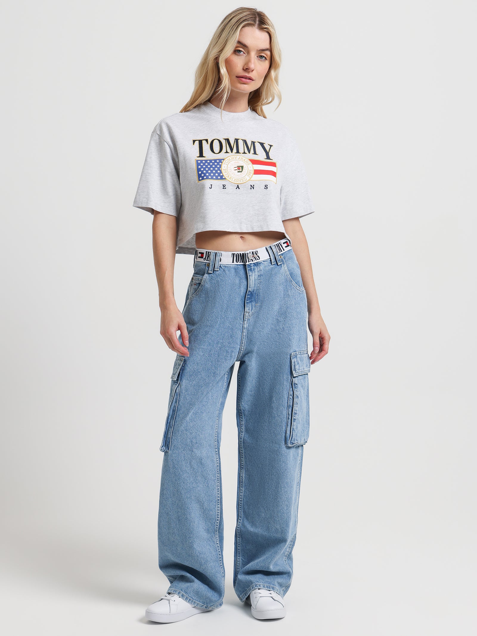 Logo Brushed Jersey Crop Top in Silver Grey Htr