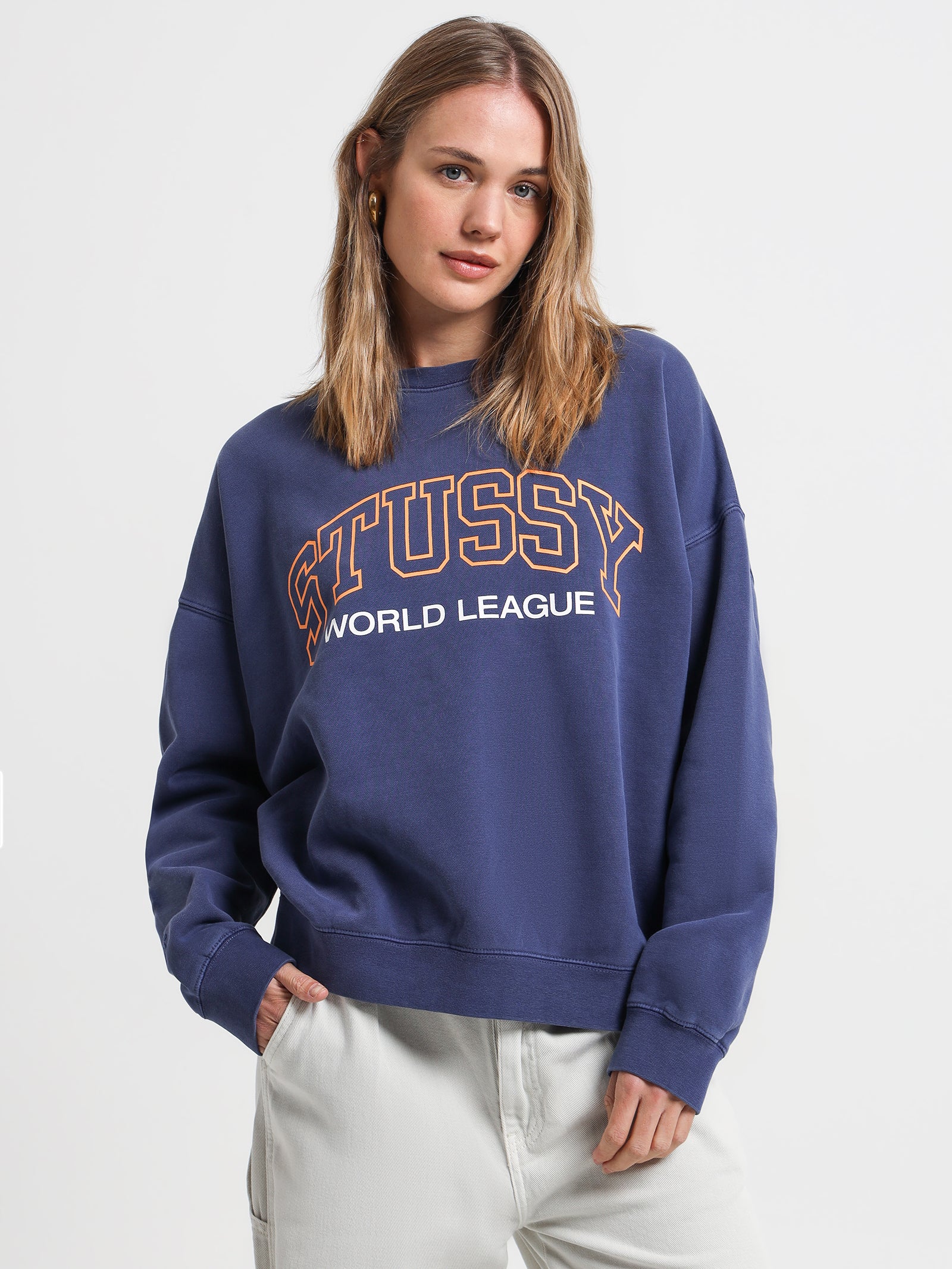 Stussy Sport Oversized Crew in Navy