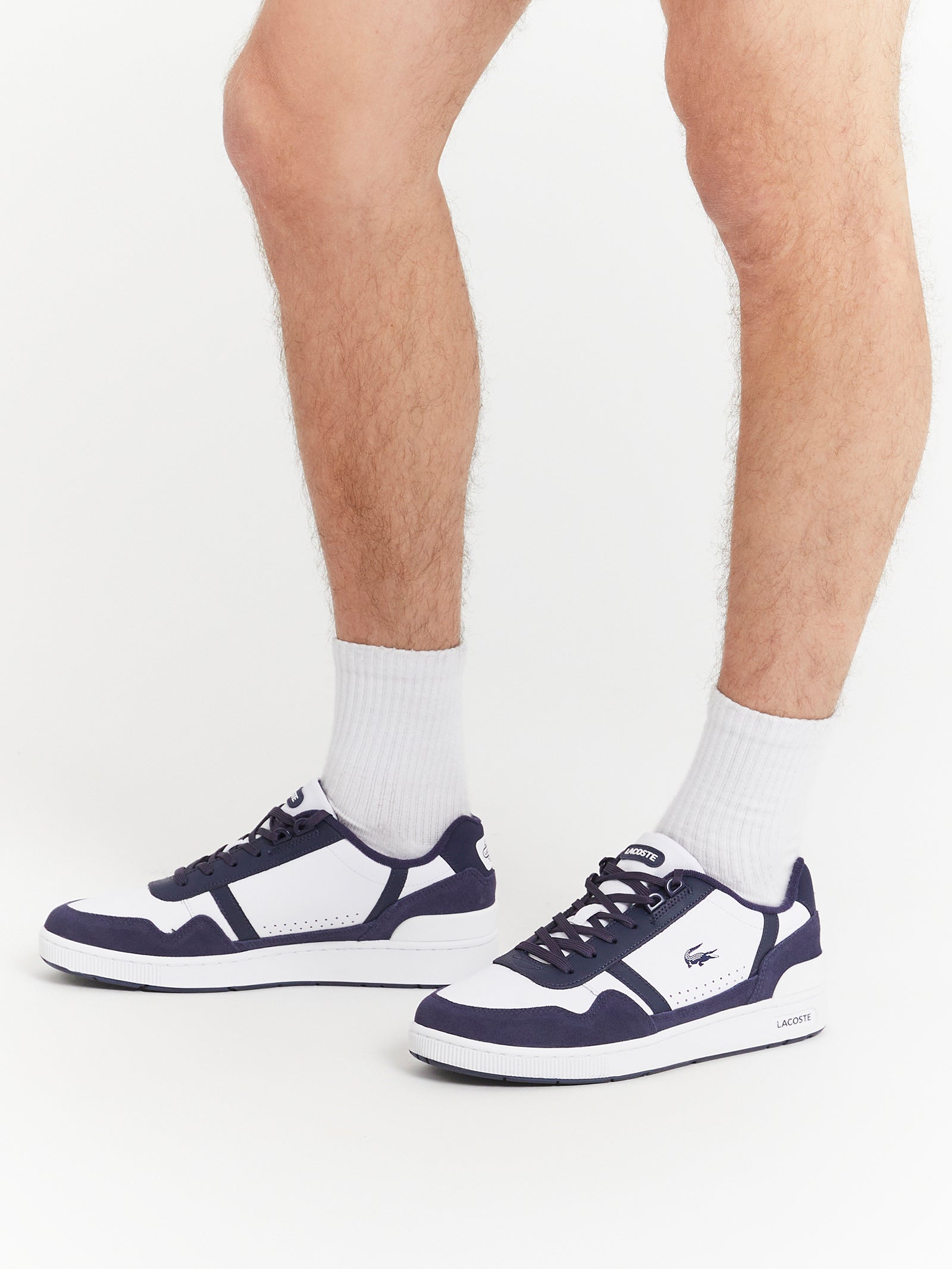 Mens Graphic Print T-Clip Sneakers in White & Navy