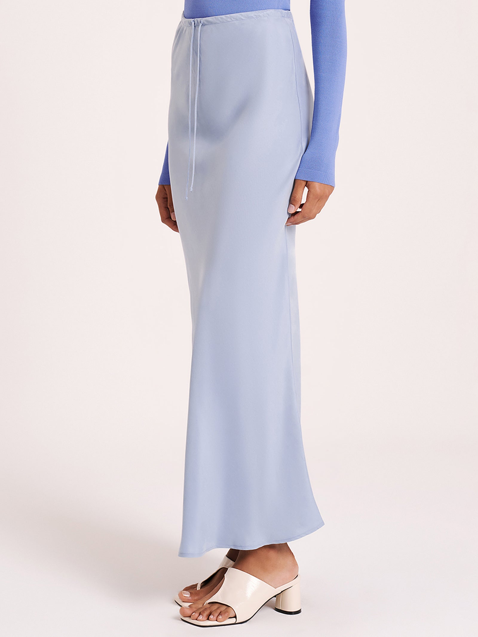 Hayz Cupro Maxi Skirt in Sky Blue