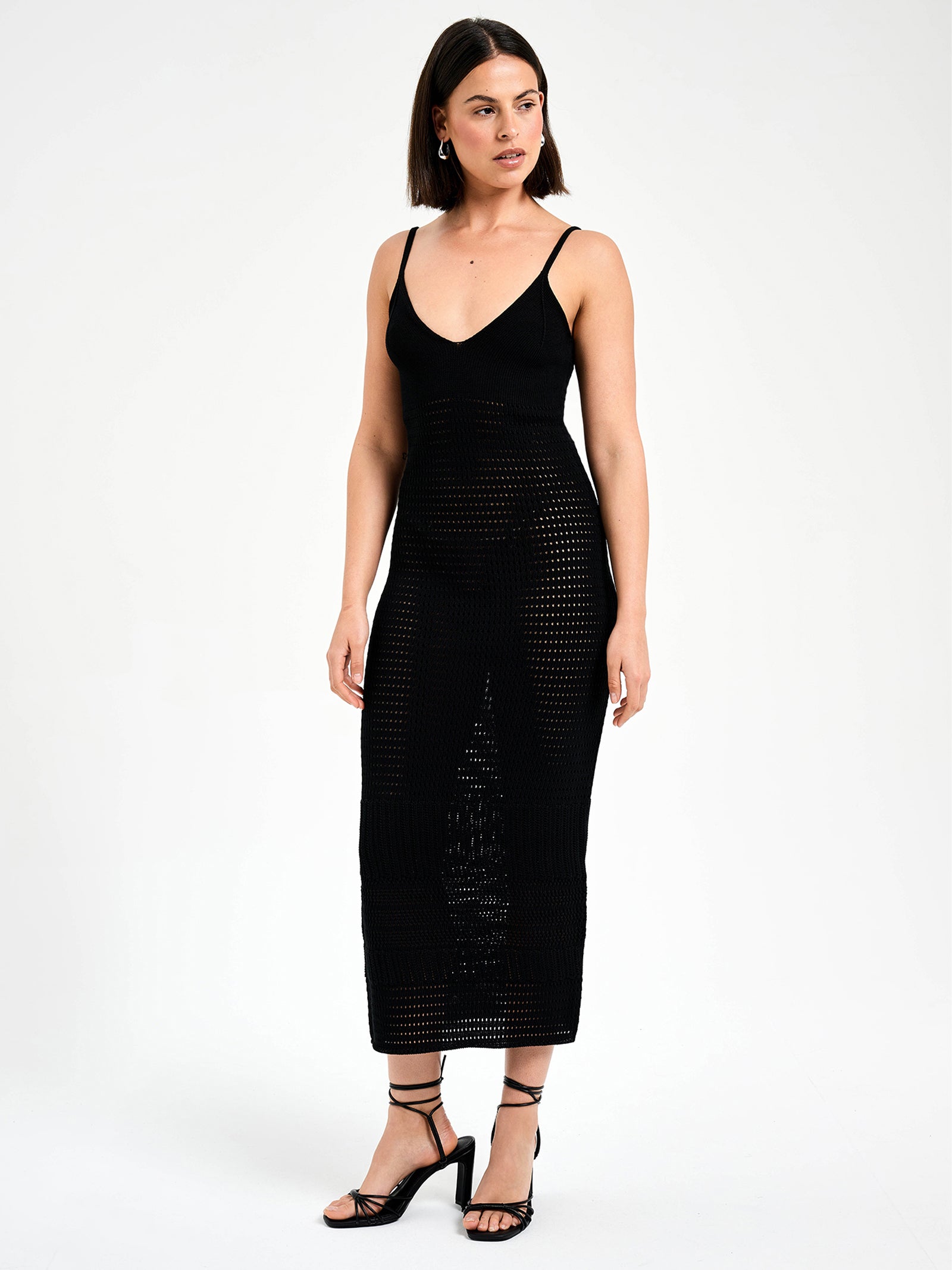 Sora Crochet Midi Dress in Black