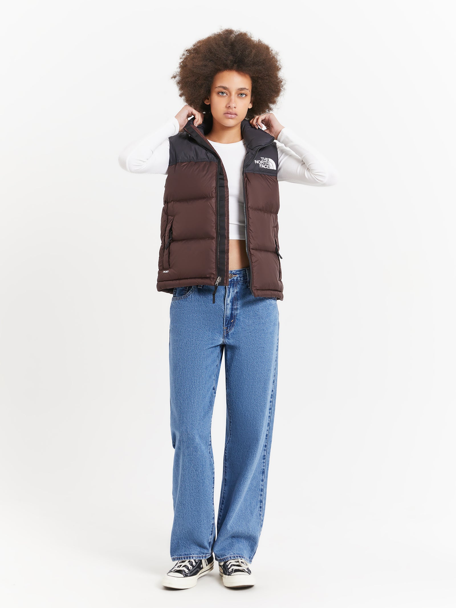 1996 Retro Nuptse Vest in Coal Brown & TNF Black