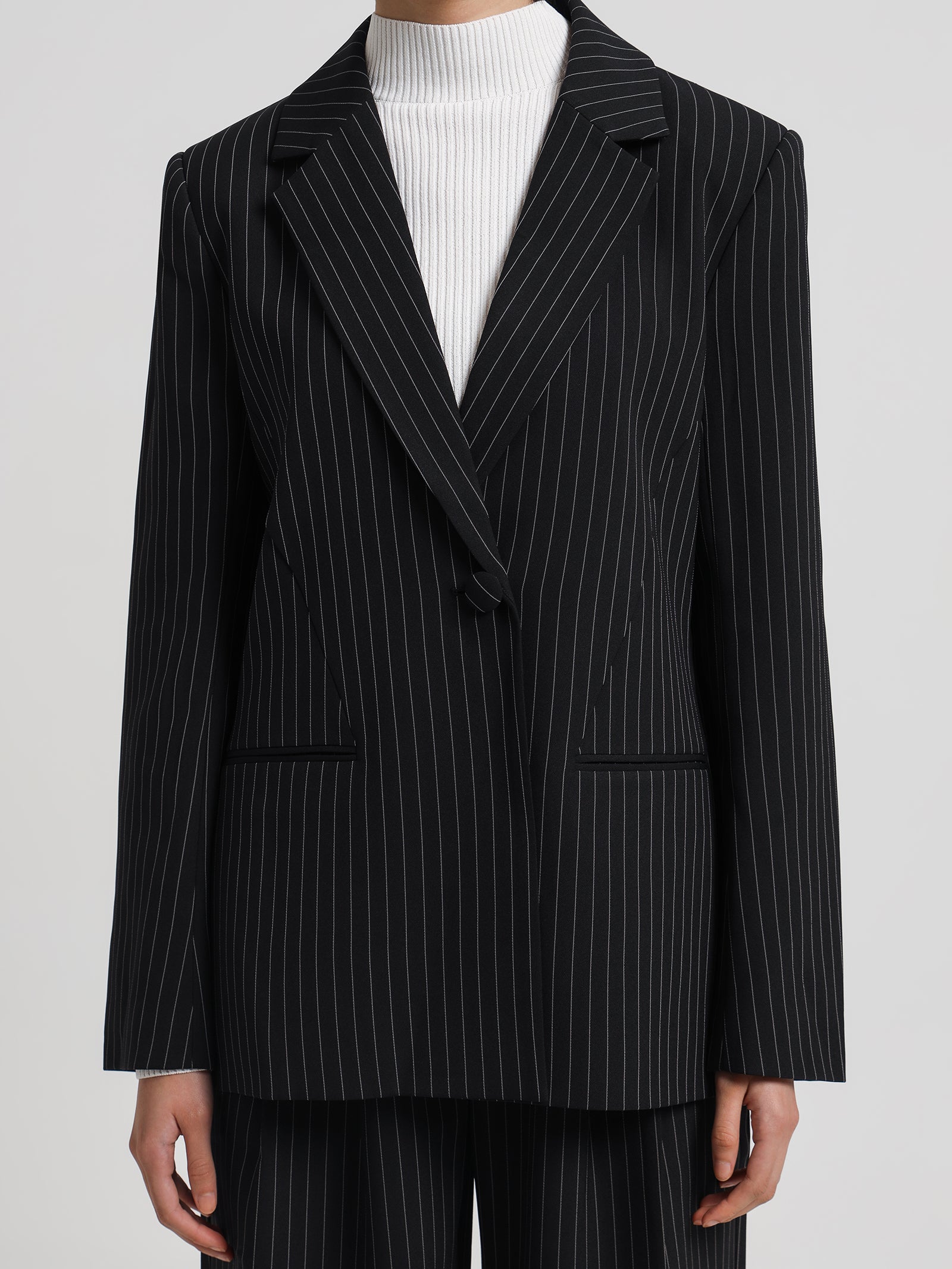 Taryn Blazer in Black Pinstripe