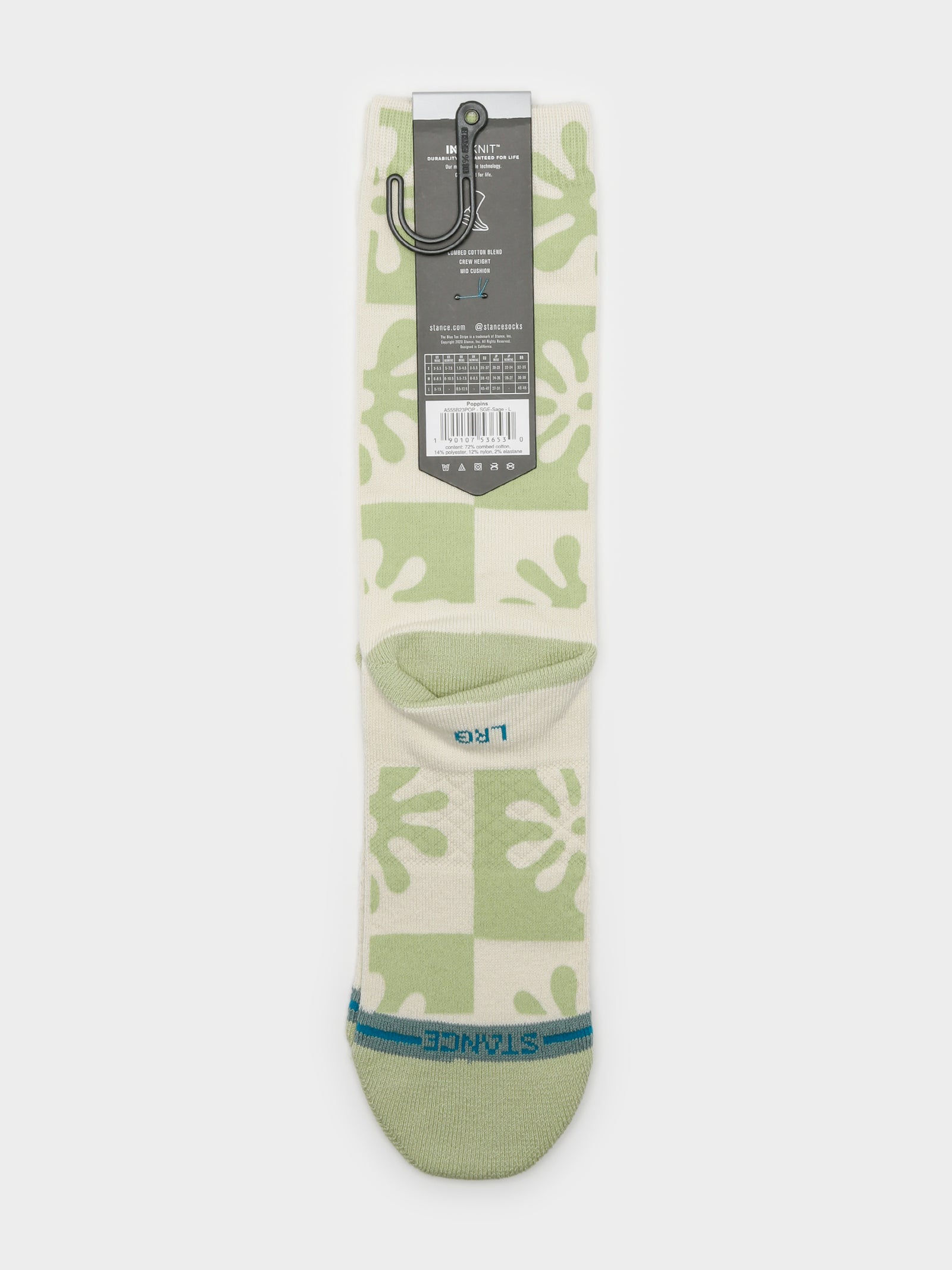 One Pair of Poppins Crew Socks in Sage & Cream